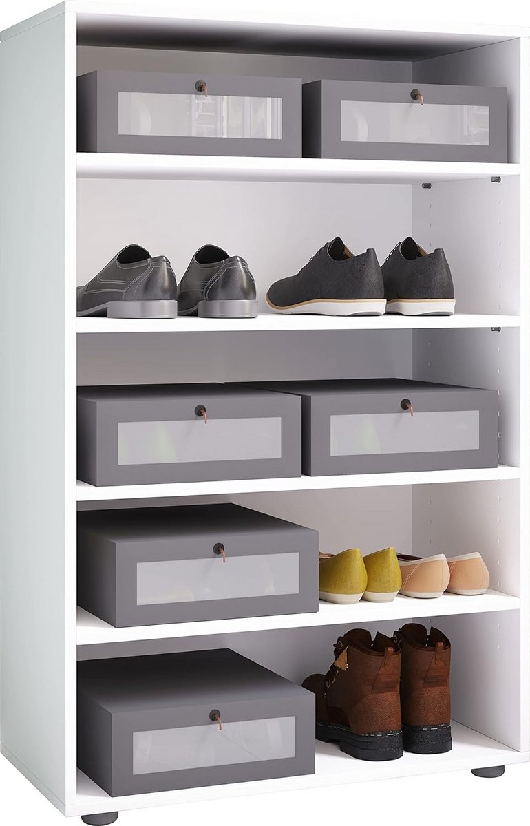 XXL Houten Schoenopbergsysteem met Vijf Compartimenten - Wit (9101060232118)