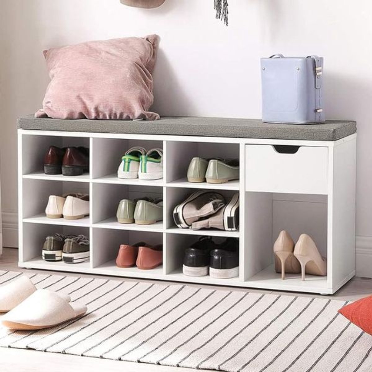 Zitbank met opbergruimte Woodrow | 104 x 30 x 48 cm | Wit design - Vasagle - Schoenenrek - Wit - MDF (6096038296298)