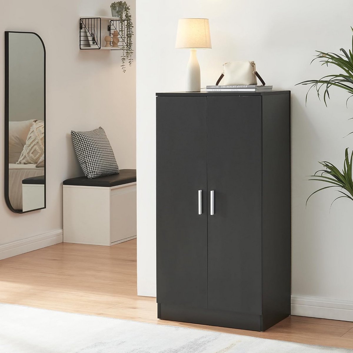 Zwarte Schoenenkast met 2 Deuren en 7 Planken | 14 Paar Opslag | 108x55x35 cm (9101055876297)