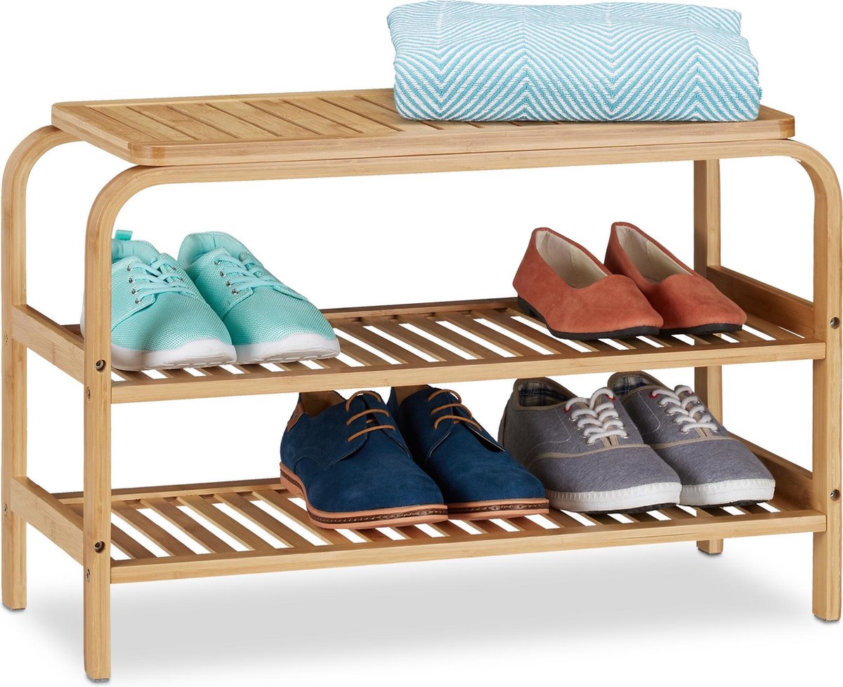 schoenenbank bamboe - voor 6 paar - 2 laags - 45x70x30 cm - halbank (4052025305628)
