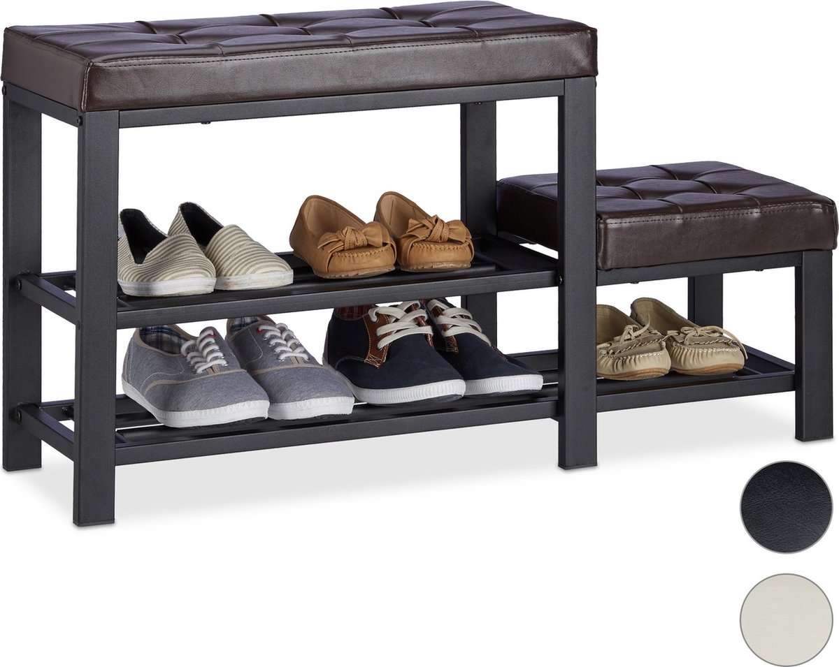 schoenenbank met krukje - 2 laags - zitkussen - 50x90,5x30,5 cm - halbankje - wit (4052025948207)