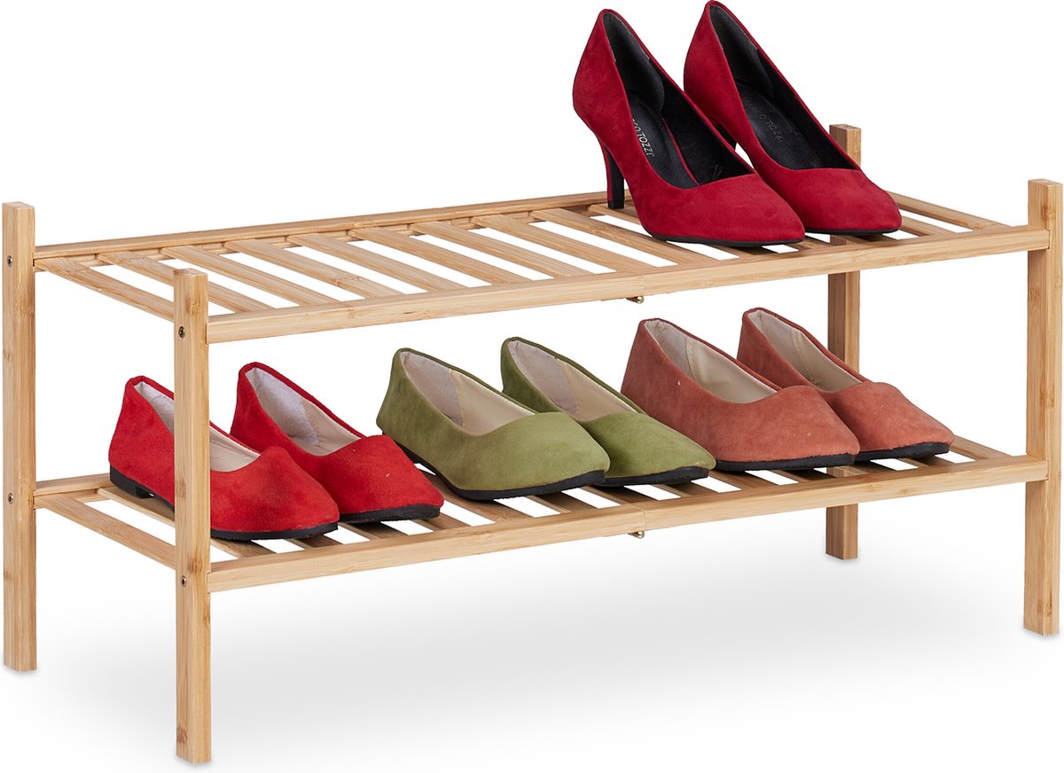 schoenenrek - 2 etages - 32 x 68,5 x 28 cm - voor 6 paar - smal - gang - bamboe (4052025473457)