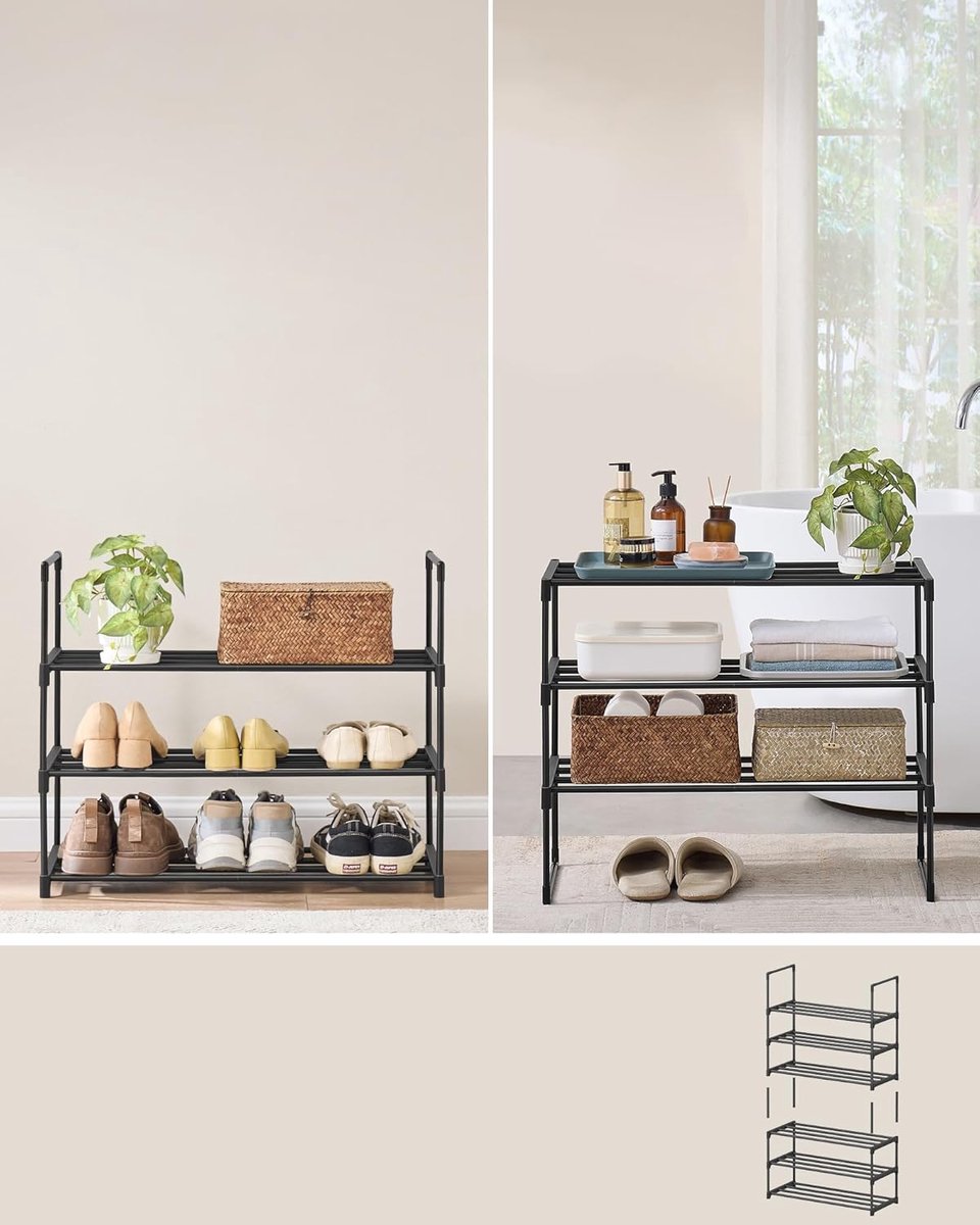 schoenenrek 3-laags metalen schoenenopberger, schoenenorganizer, rechtop of ondersteboven, voor 8-12 paar schoenen, 30 x 68 x 55 cm, zwart (8785356257538)