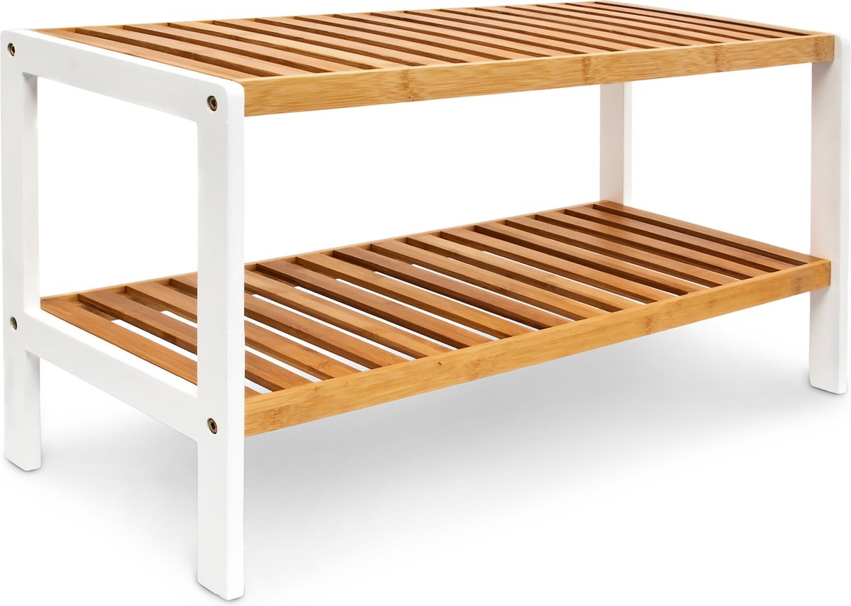 schoenenrek bamboe - 2 laags - 33 x 70 x 24,5 cm - voor 8 paar - natuur-wit (4052025177065)