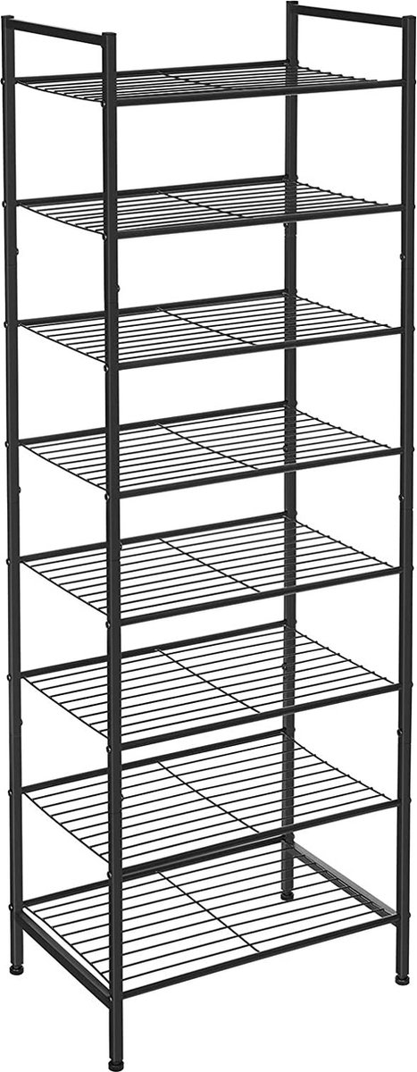 schoenenrek, schoenenrek met 8 niveaus, smal, voor 16-24 paar schoenen, ruimtebesparend, veel opbergruimte, metalen rek, 44,6 x 30,5 x 128,5 cm, zwart LMR028B01 (7805475874209)