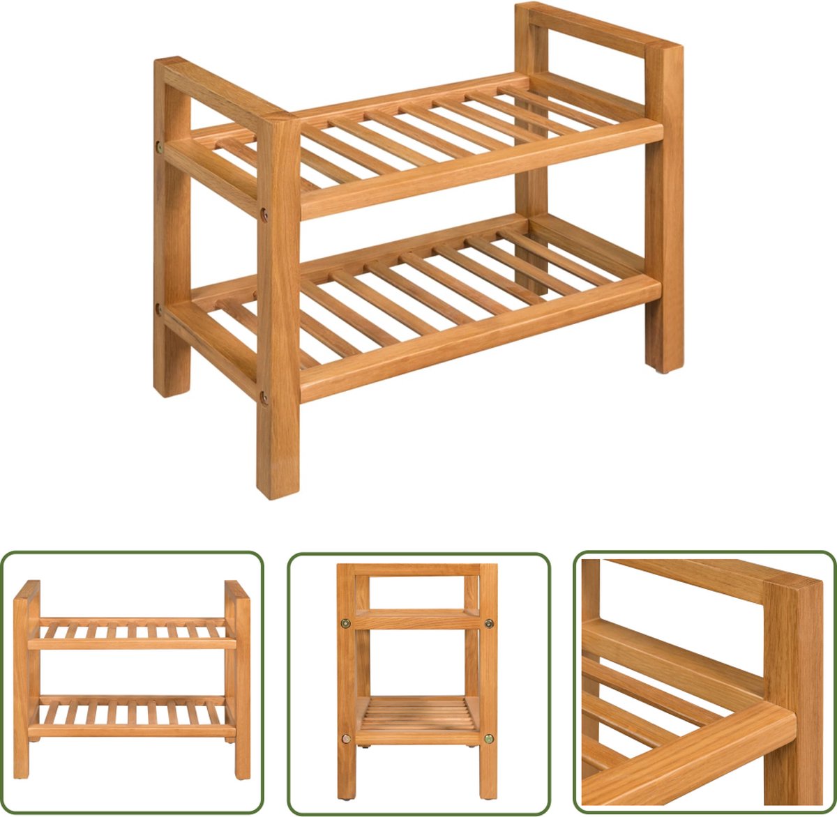 vidaXL Eikenhout Meubilair - Schoenenrek - Schoenenrek met 2 schappen 50x27x40 cm massief eikenhout - Vintage Kastje - Entree Organisatie - Schoenuitleg (8721031227021)