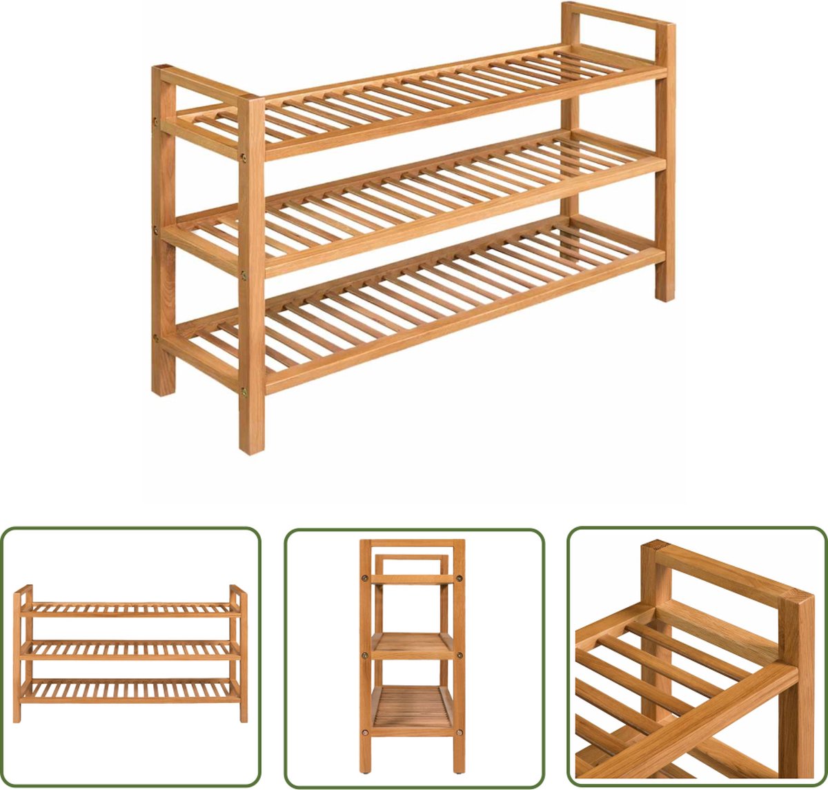 vidaXL Eikenhouten Schoenenrek - Schoenenrek - Schoenenrek met 3 schappen 100x27x60 cm massief eikenhout - Schoenen Organisatie - Entree Meubilair - Vintage Schoenenrek (8721031228264)