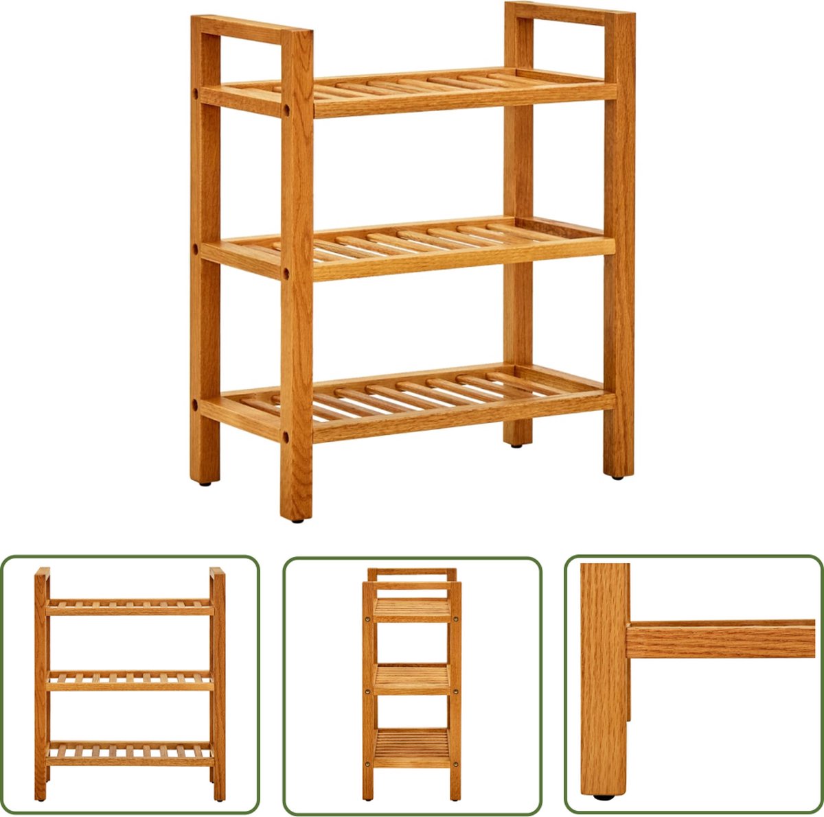 vidaXL Eikenhouten Schoenenrek - Schoenenrek - Schoenenrek met 3 schappen 50x27x60 cm massief eikenhout - Landelijk Schoenenrek - Schoenen Organisatie - Shoe Rack (8721031230809)