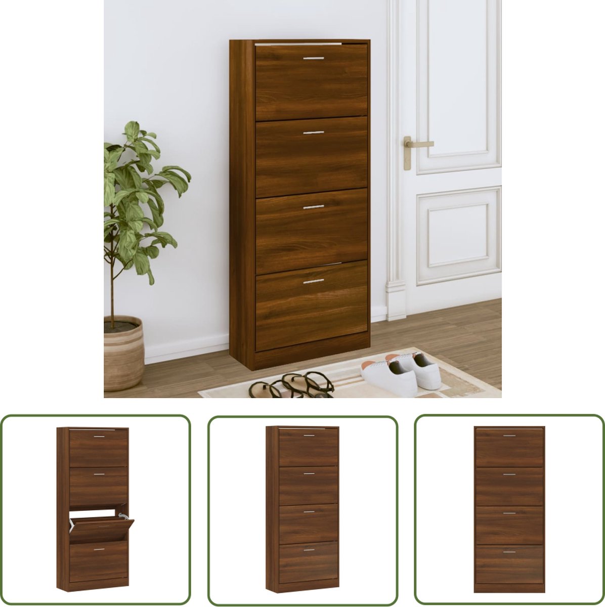 vidaXL Houten Kast - Schoenenkast - Schoenenkast 63x24x147 cm bewerkt hout bruin eikenkleur - Bergruimte - Schoenuitlegger - Entreemeubilair (8721031229261)
