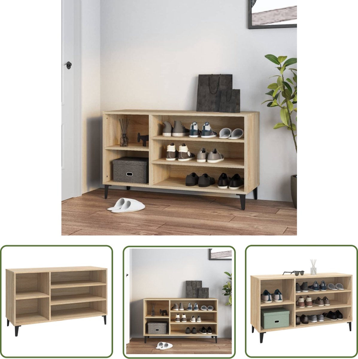 vidaXL Houten Schoenenkast - Schoenenkast - Schoenenkast 102x36x60 cm bewerkt hout sonoma eikenkleurig - Schoenen Organisatie - Bergruimte - Entreebank (8721032245499)