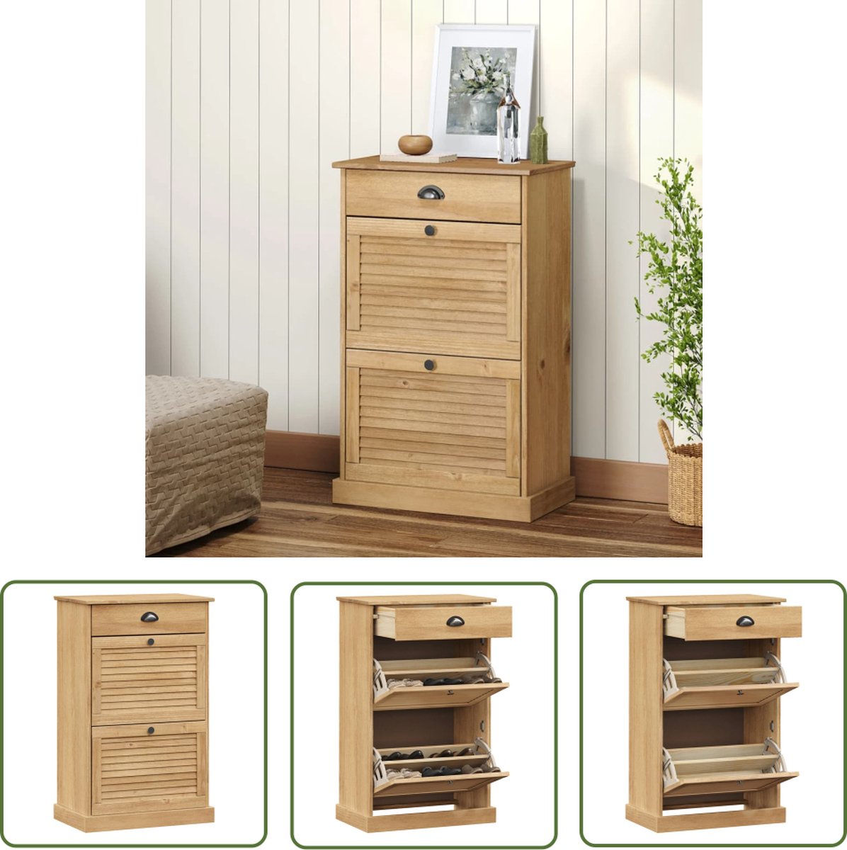 vidaXL Houten Schoenenkast - Schoenenkast - Schoenenkast VIGO 60x35x96 cm massief grenenhout - Schoenuitlegers - Bergruimte - Entree Organisatie (8721032270781)