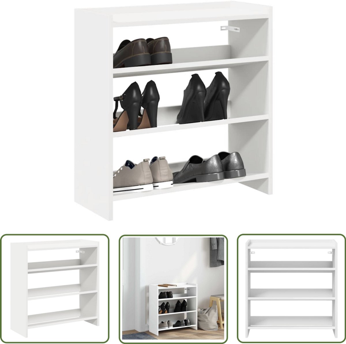 vidaXL Houten Schoenenrek - Schoenenrek - Schoenenrek 60x25x62 cm bewerkt hout wit - Wit Schoenenrek - Schoenenopbergers - Entree Furniture (8028506482788)