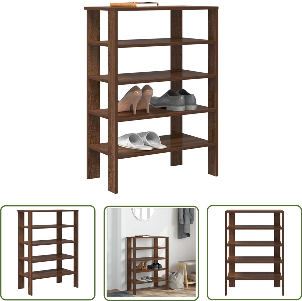 vidaXL Houten Schoenenrek - Schoenenrek - Schoenenrek 61x32x87,5 cm bewerkt hout bruin eikenkleurig - Schoenenopbergers - Entree Furniture - Kastdeur Organizer (8025340346160)