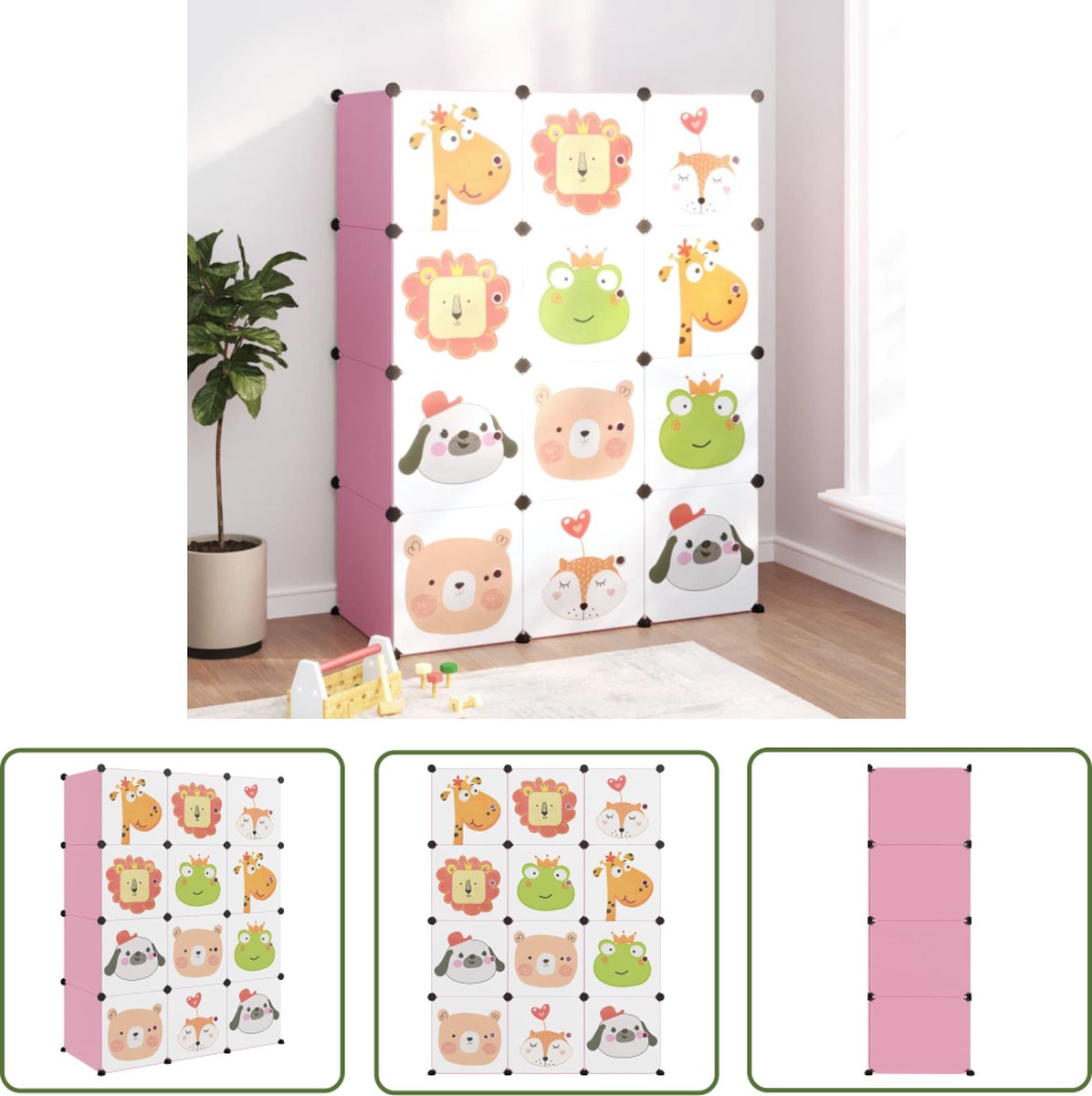 vidaXL Opbergkast Kinderen - Kinderopbergkast - Kinderopbergmeubel met 12 vakken polypropeen roze - Plastic Opbergkast - Rozer Gekleurde Opbergkast - Kids Storage (8721031229346)