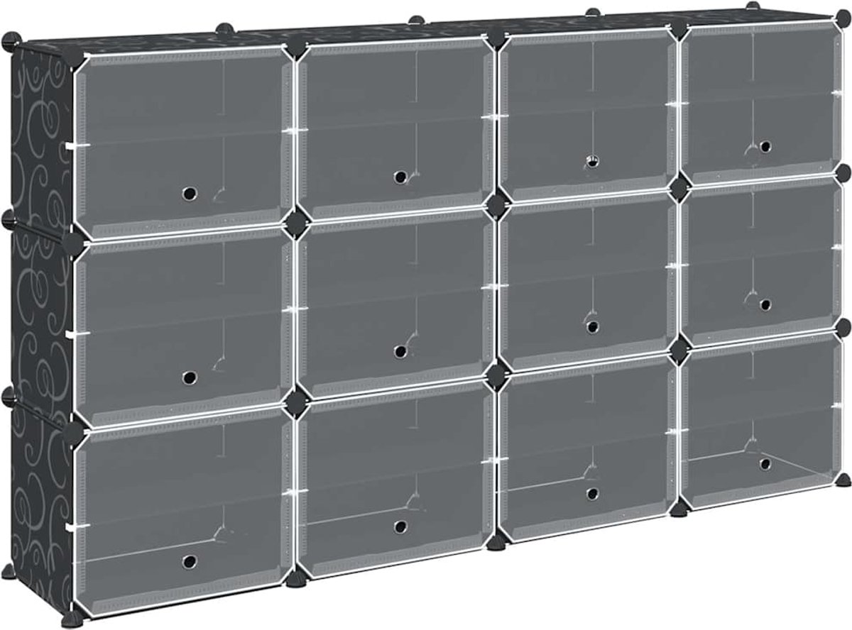 vidaXL - Opbergmeubel - met - 12 - vakken - en - deuren - polypropeen - zwart (8721158417701)