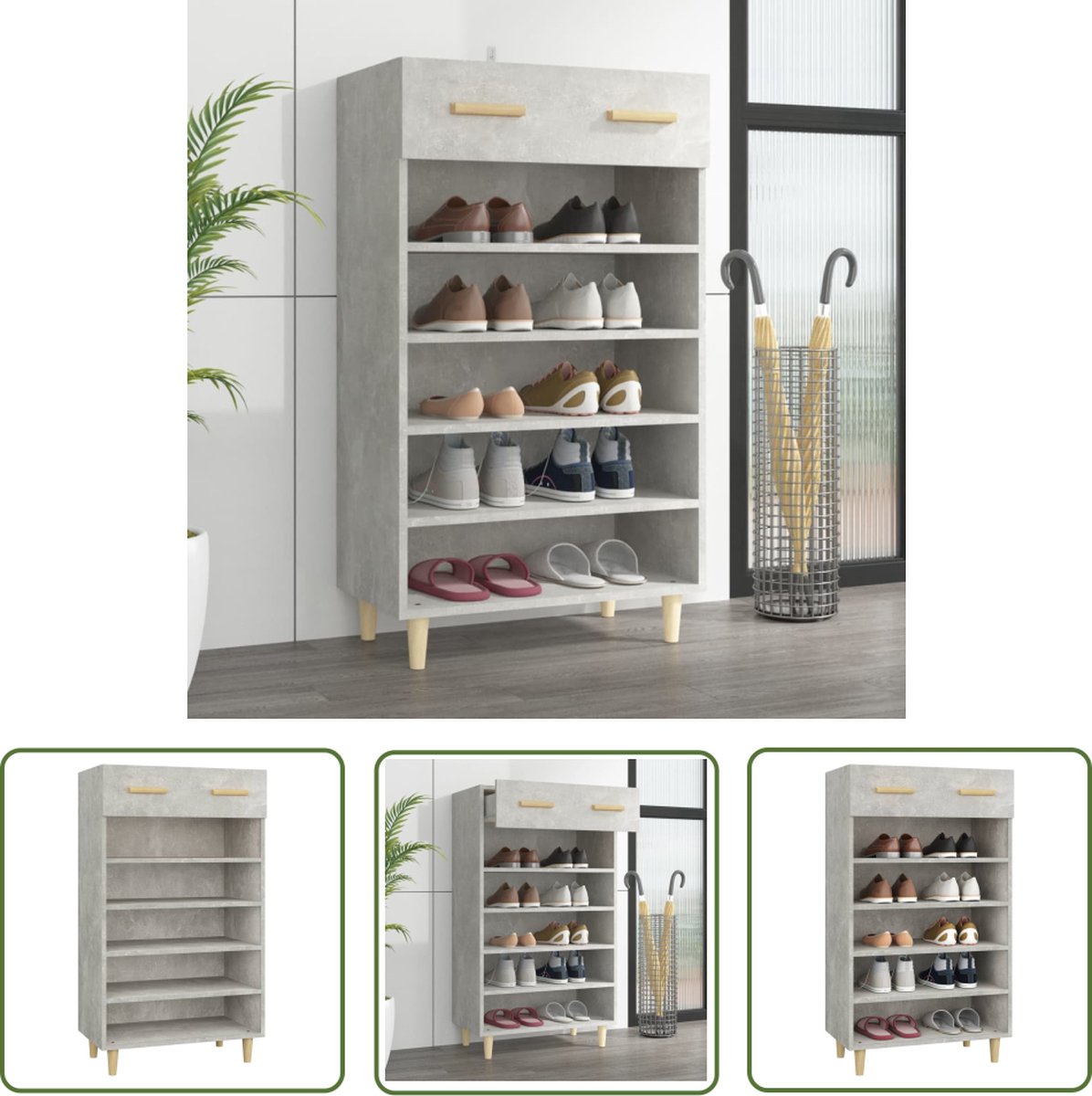 vidaXL Schoenen Kast - Scandinavische Schoenenkast - Schoenenkast 60x35x105 cm bewerkt hout betongrijs - Schoenen Rek - Schoenuitlegers - Houten Schoenenkast (8721032101023)