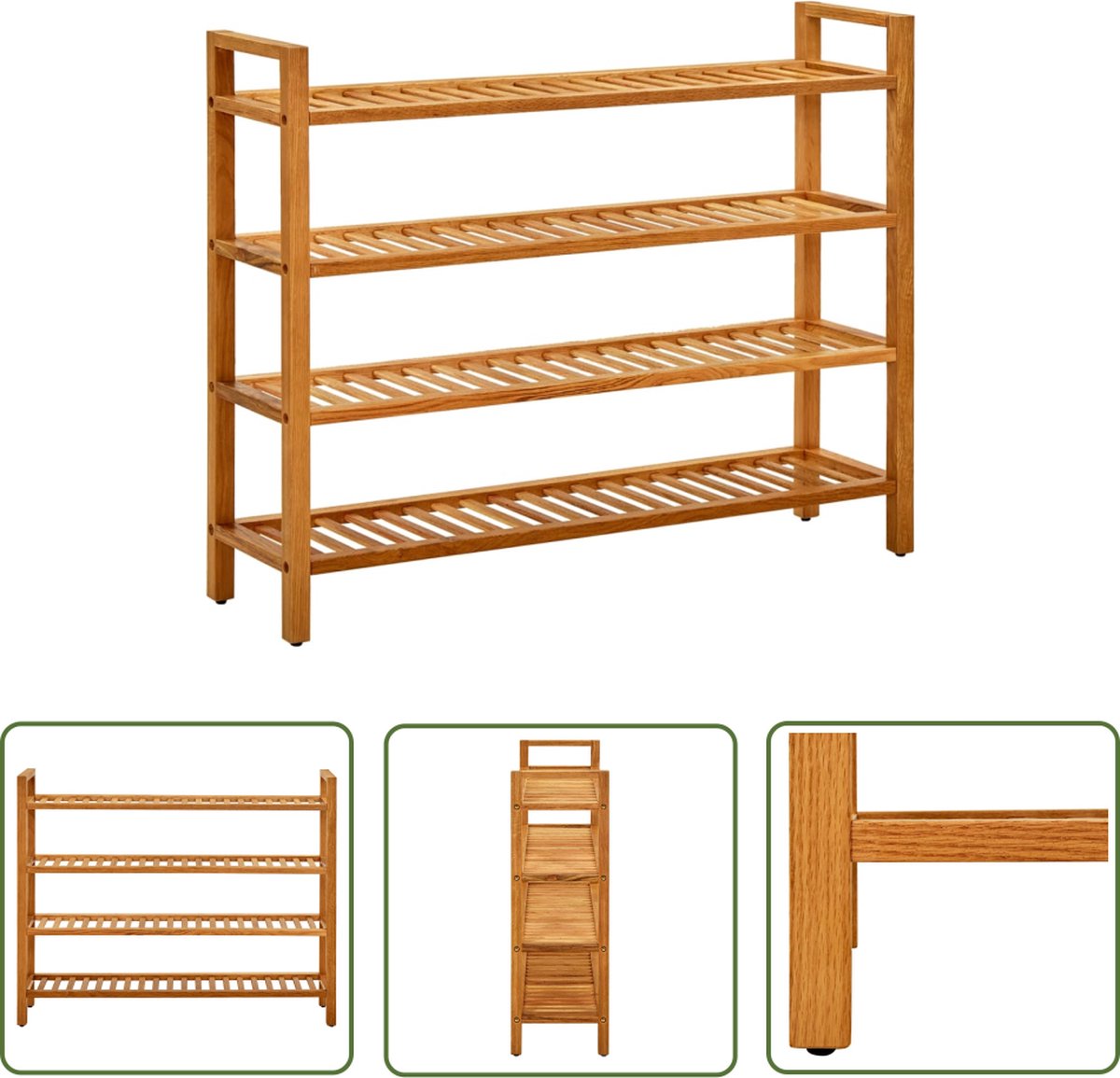 vidaXL Schoenen Organisatie - Schoenenrek - Schoenenrek met 4 schappen 100x27x80 cm massief eikenhout - Eikenhouten Schoenenrek - Vintage Schoenenrek - Landelijke Schoenenrek (8721031229483)