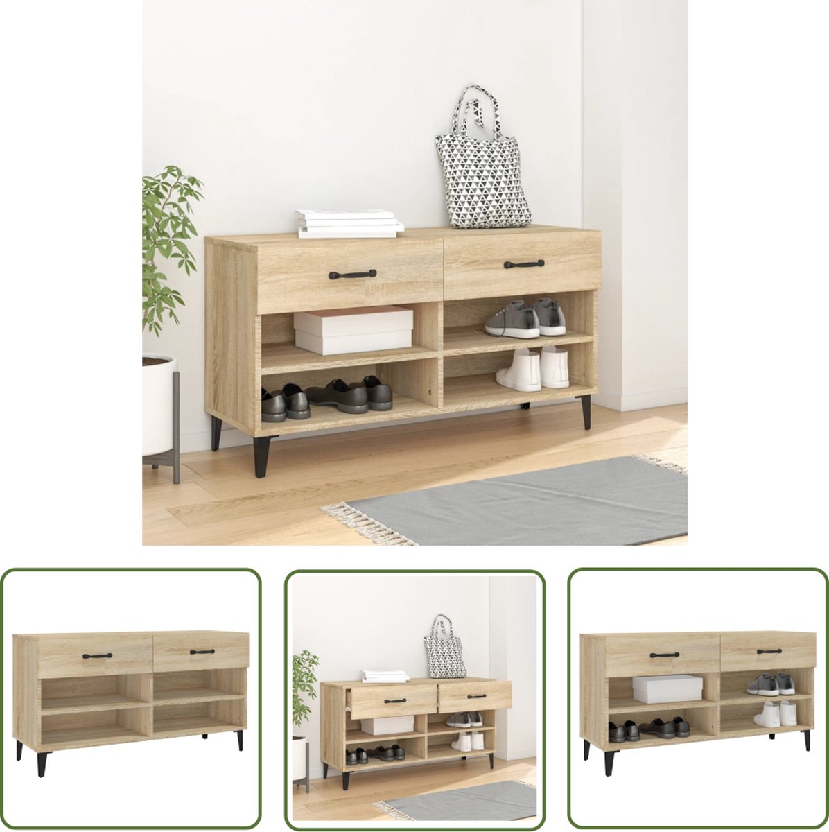 vidaXL Schoenen Rek - Schoenenkast - Schoenenkast 102x35x55 cm bewerkt hout sonoma eikenkleurig - Schoenuitlegger - Bergruimte - Kastje (8721032100040)