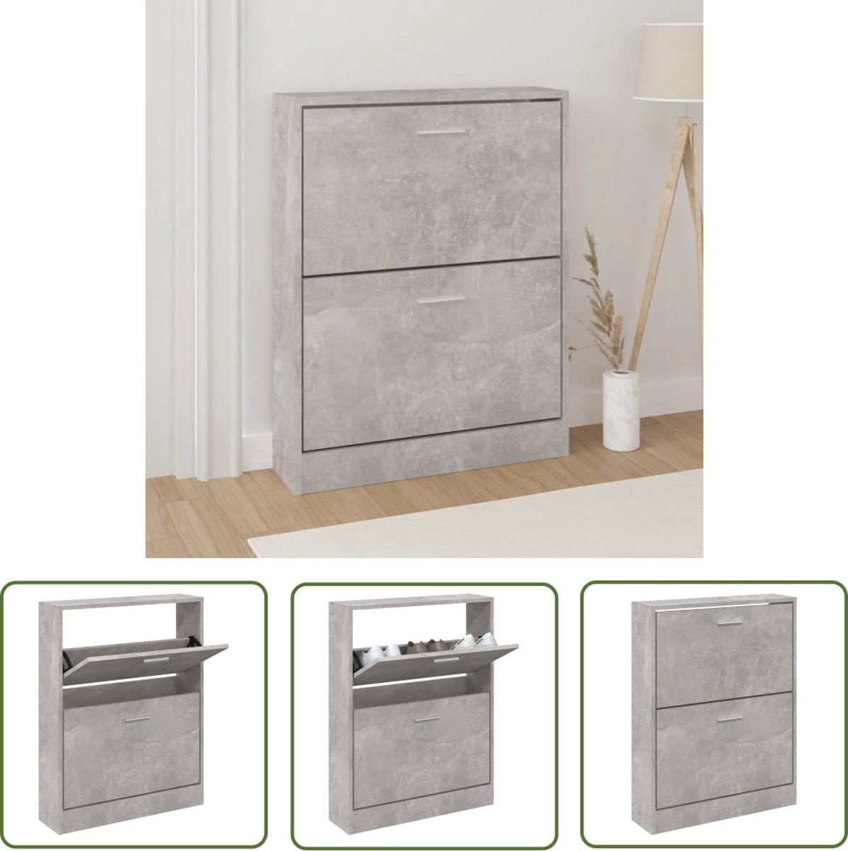 vidaXL Schoenen Rek - Schoenenkast - Schoenenkast 59x17x81 cm bewerkt hout betongrijs - Bergruimte - Kastje - Interieurdecoratie (8721032147540)