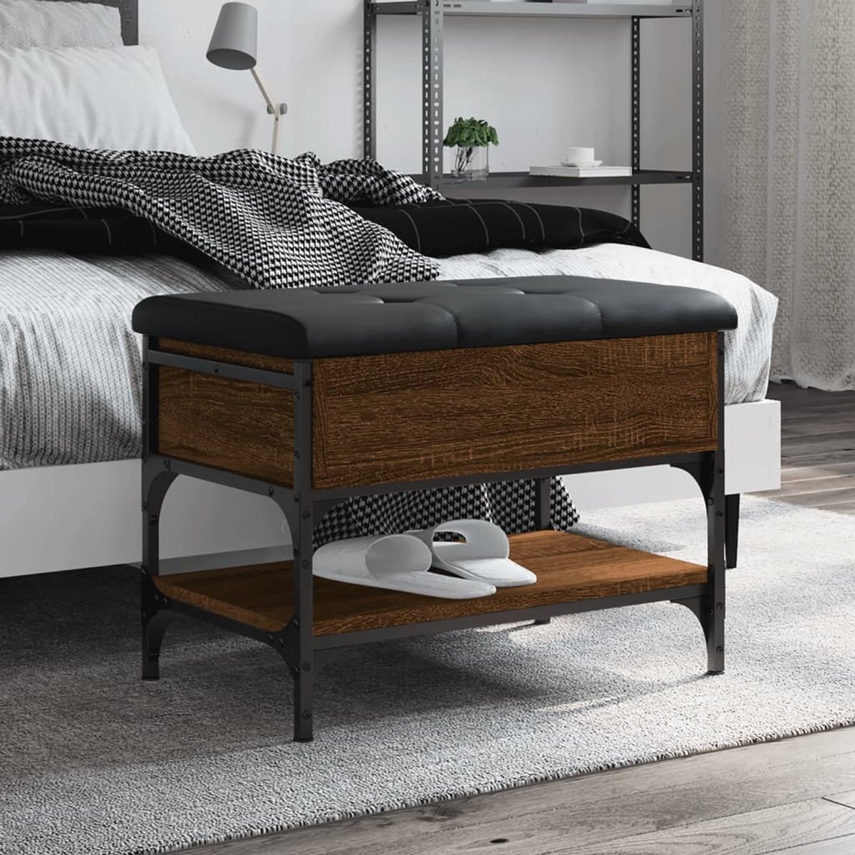 vidaXL Schoenenbank - 62x42x45 cm - Bruin Eiken - Hout & Metaal (8251038201330)