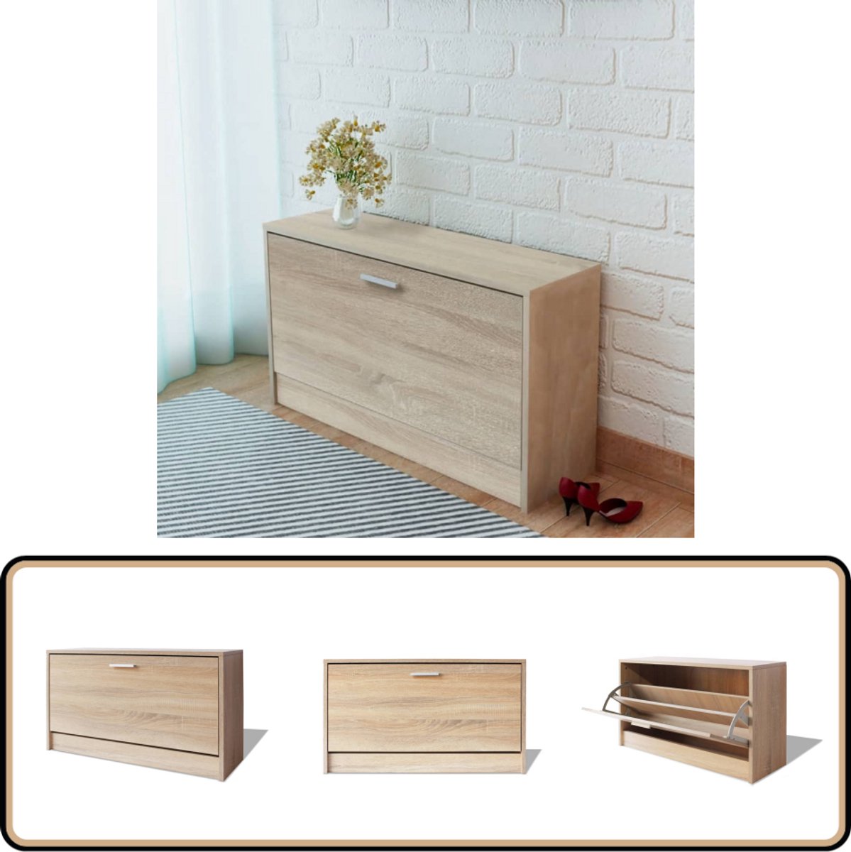 vidaXL Schoenenbank 80x24x45 cm - Eikenkleurig Eetkamerstoel - Eiken Meubilair - Moderne Eettafels - Salontafels - Houten Tafels (8132848041890)