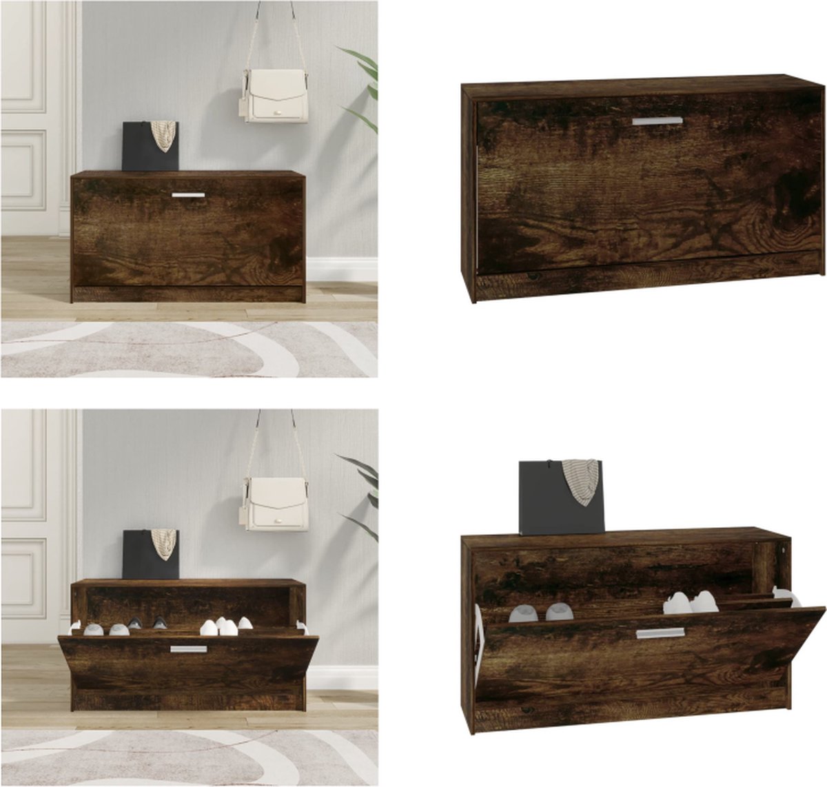 vidaXL Schoenenbank 80x24x45 cm bewerkt hout gerookt eiken - Schoenenbank - Schoenenbanken - Opbergbank - Schoenenkast (8721114811673)