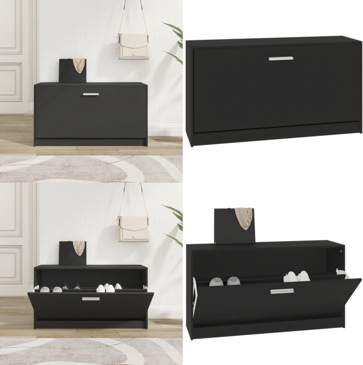 vidaXL Schoenenbank 80x24x45 cm bewerkt hout zwart - Schoenenbank - Schoenenbanken - Opbergbank - Schoenenkast (8265885465340)