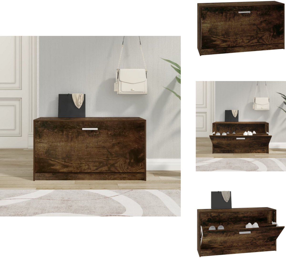 vidaXL Schoenenbank - Schoenenbanken - Opbergbank - Schoenenkast - Schoenenbank 80x24x45 cm bewerkt hout gerookt eiken (8721096850790)