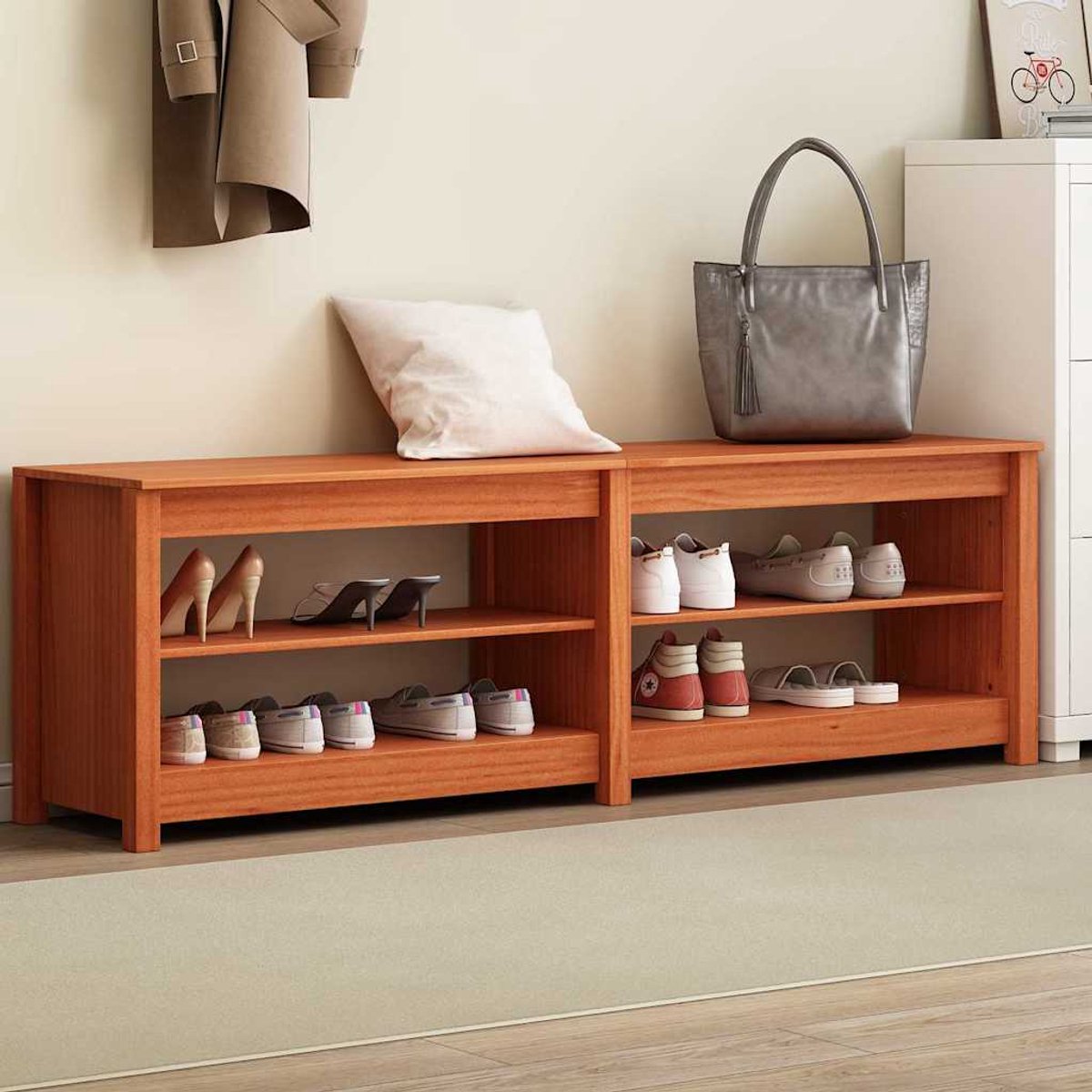 vidaXL - Schoenenbank - met - plank - met - opslag - Wasbruin - 160 - x - 36,5 - x - 50 - cm (8721288899552)