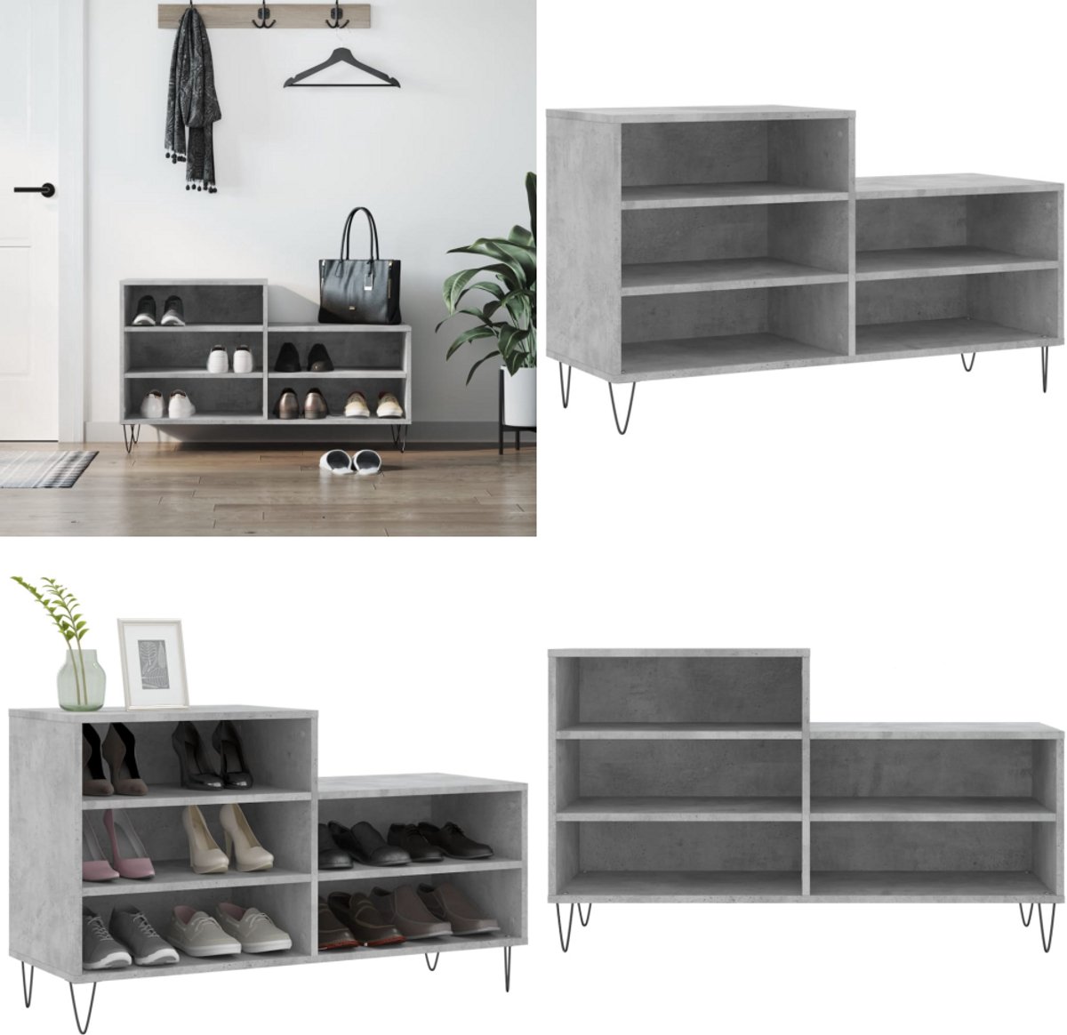 vidaXL Schoenenkast 102x36x60 cm bewerkt hout betongrijs - Schoenenrek - Schoenenrekken - Opbergrek Voor Schoenen - Schoenenstellage (8218465083021)