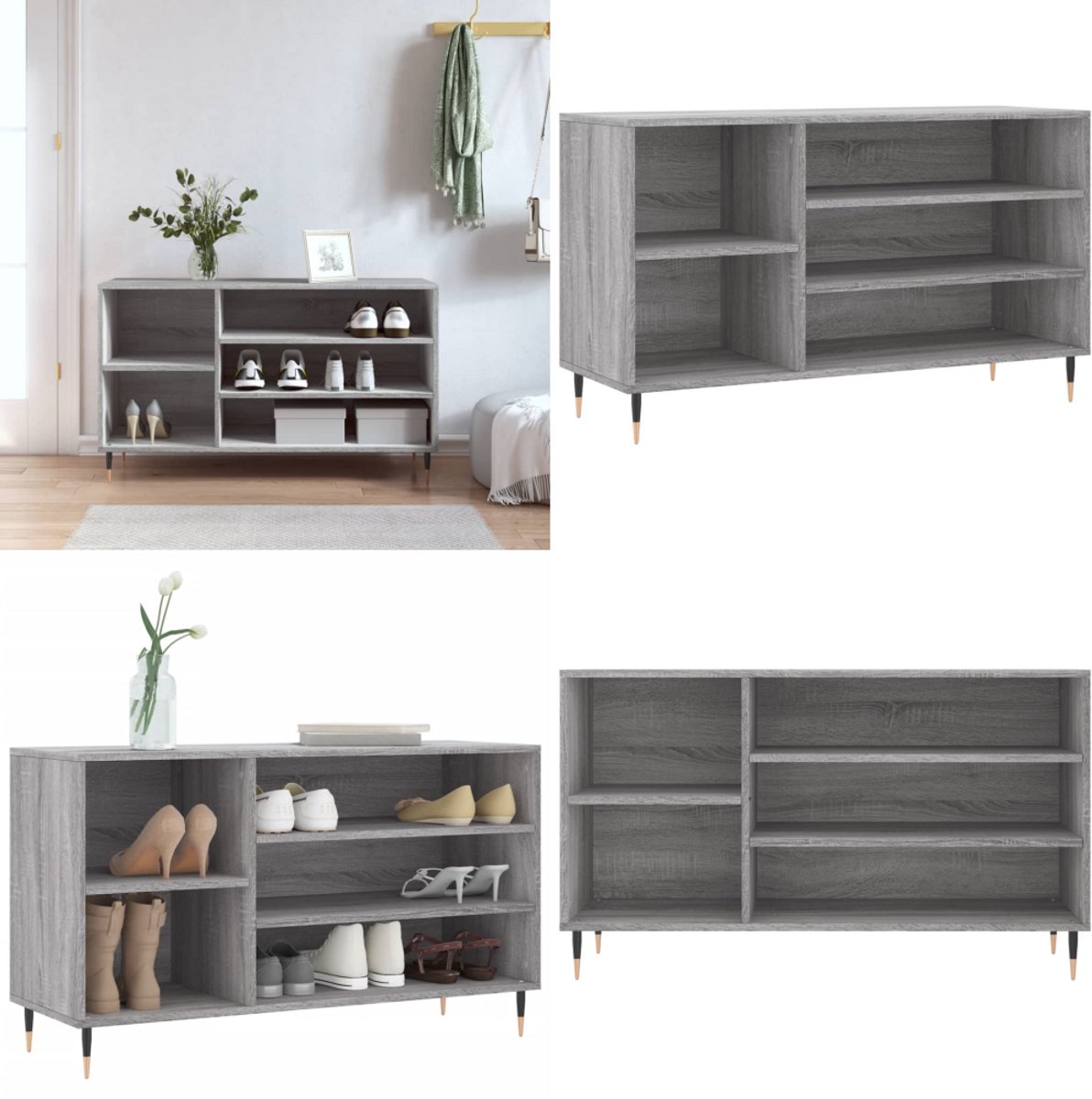 vidaXL Schoenenkast 102x36x60 cm bewerkt hout sonoma grijs - Schoenenrek - Schoenenrekken - Opbergrek Voor Schoenen - Schoenenstellage (8225974017348)