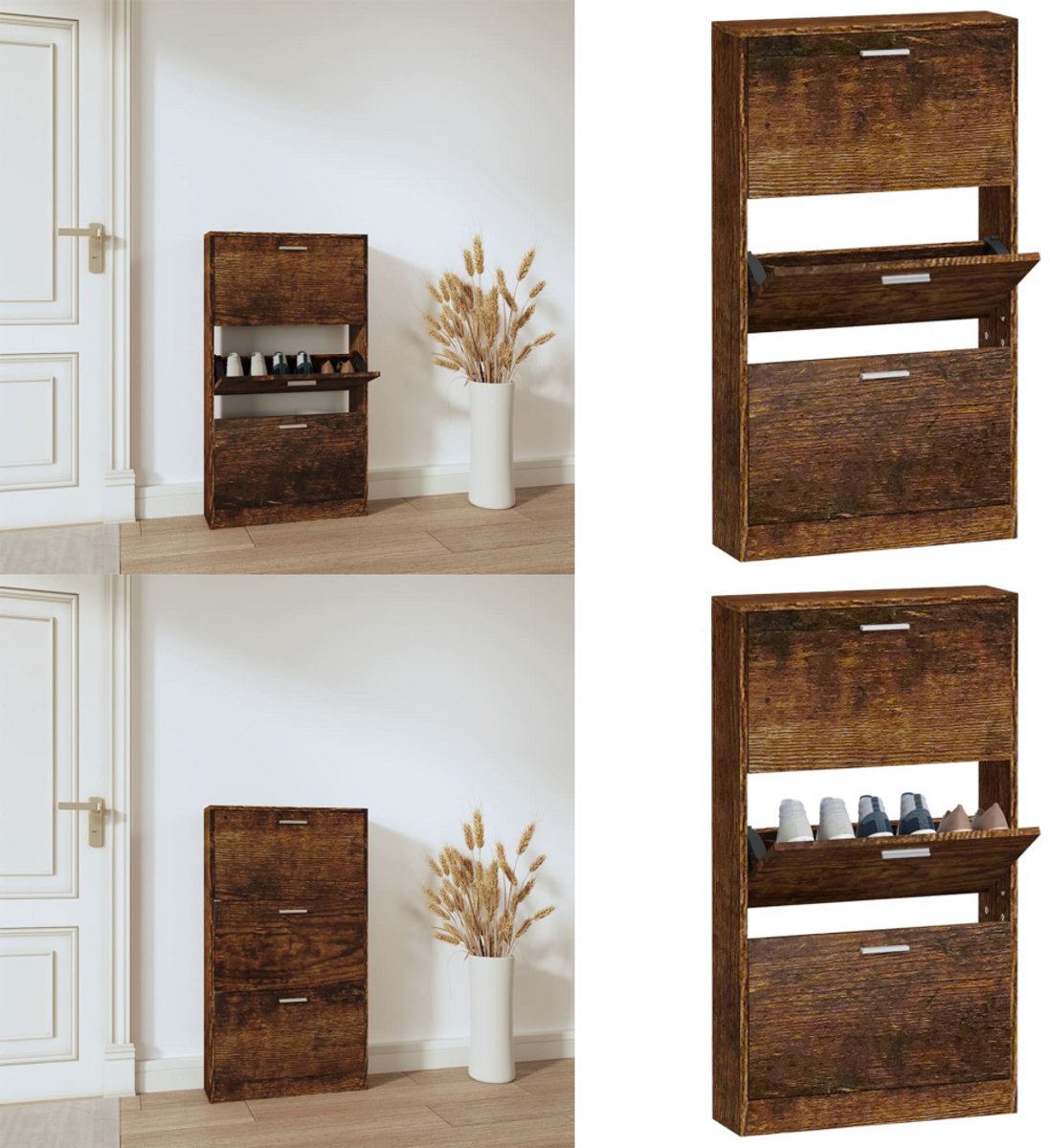 vidaXL Schoenenkast 59x17x108 cm bewerkt hout gerookt eikenkleurig - Schoenenrek - Schoenenrekken - Opbergrek Voor Schoenen - Schoenenstellage (8721114703497)