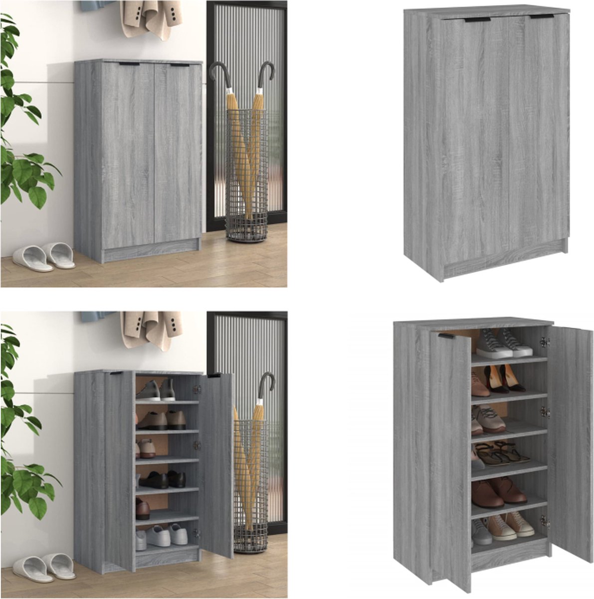 vidaXL - Schoenenkast - 59x35x100 - cm - bewerkt - hout - grijs - sonoma - eikenkleur (8720287084716)