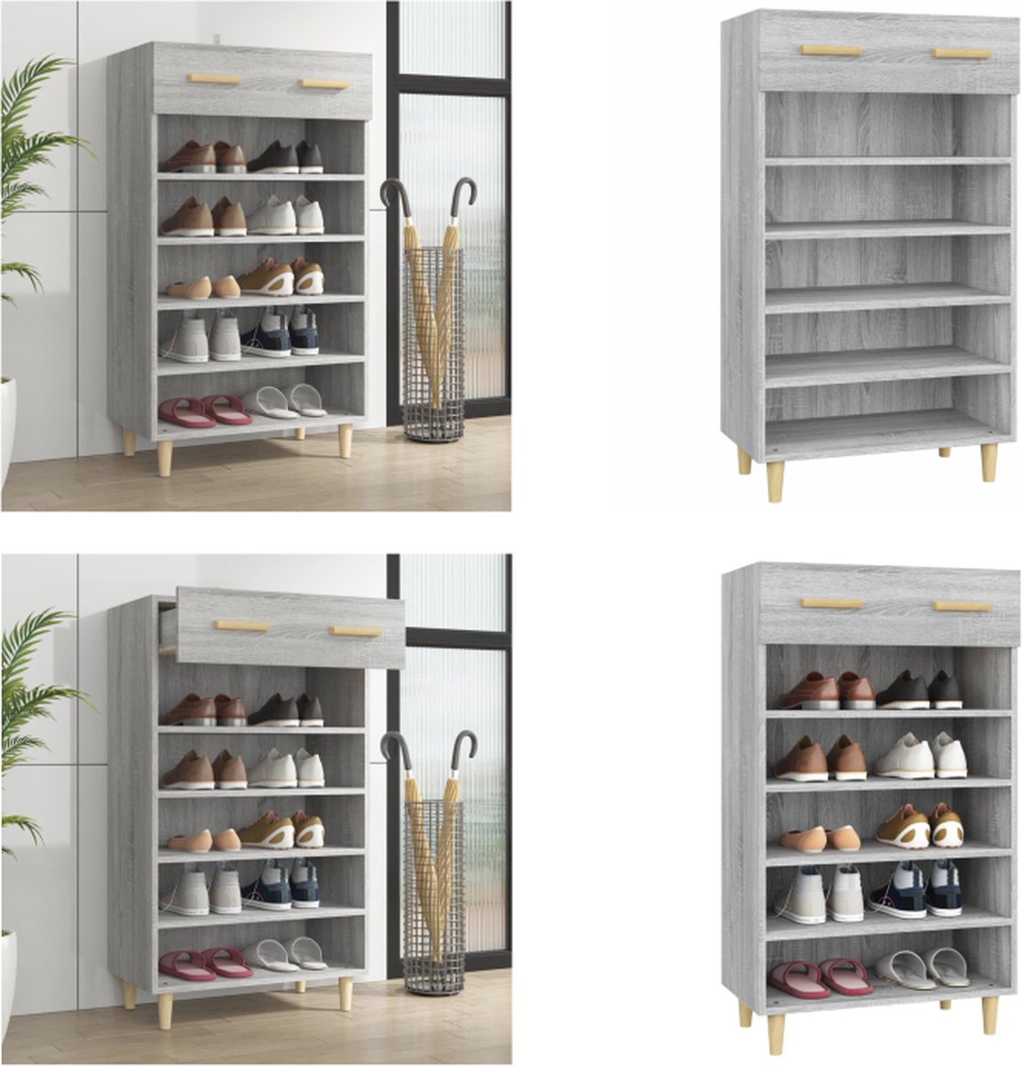 vidaXL Schoenenkast 60x35x105 cm bewerkt hout grijs sonoma eikenkleur - Schoenenrek - Schoenenrekken - Opbergrek Voor Schoenen - Schoenenstellage (8721114681290)
