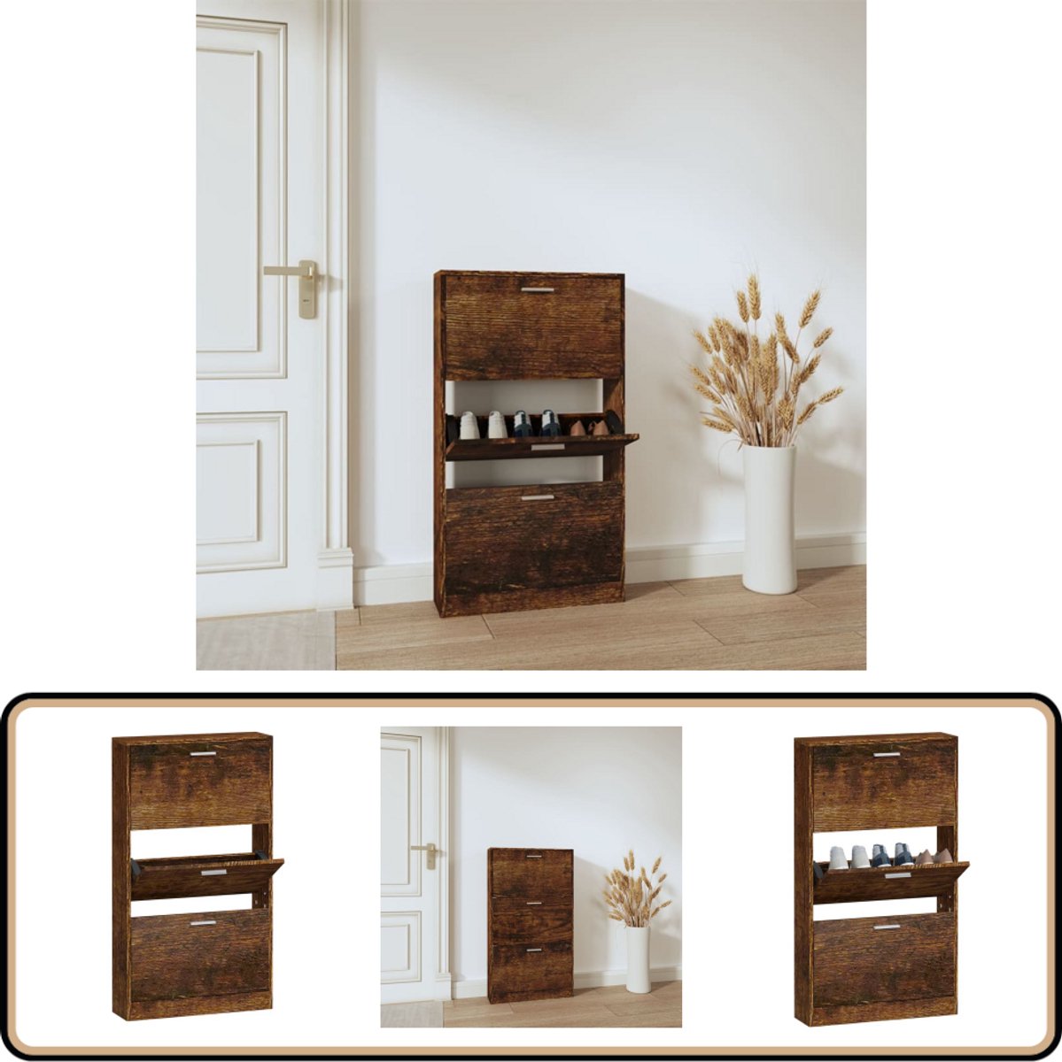 vidaXL Schoenenkast - Gerookt Eiken - 59x17x108 cm Schoenenkast - Schoenuitlegger - Bergruimte - Kastje - Interieurdecoratie (8229846605060)