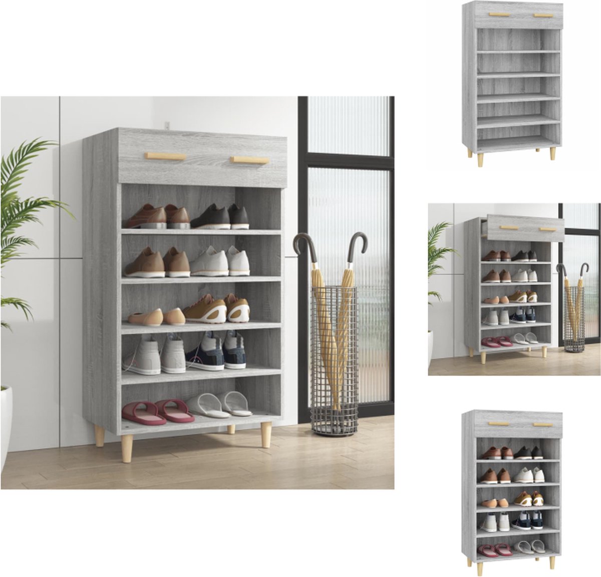 vidaXL Schoenenkast - Scandinavische minimalistische stijl - 60 x 35 x 105 cm - grijs sonoma eiken - Schoenenkast (8721096720406)