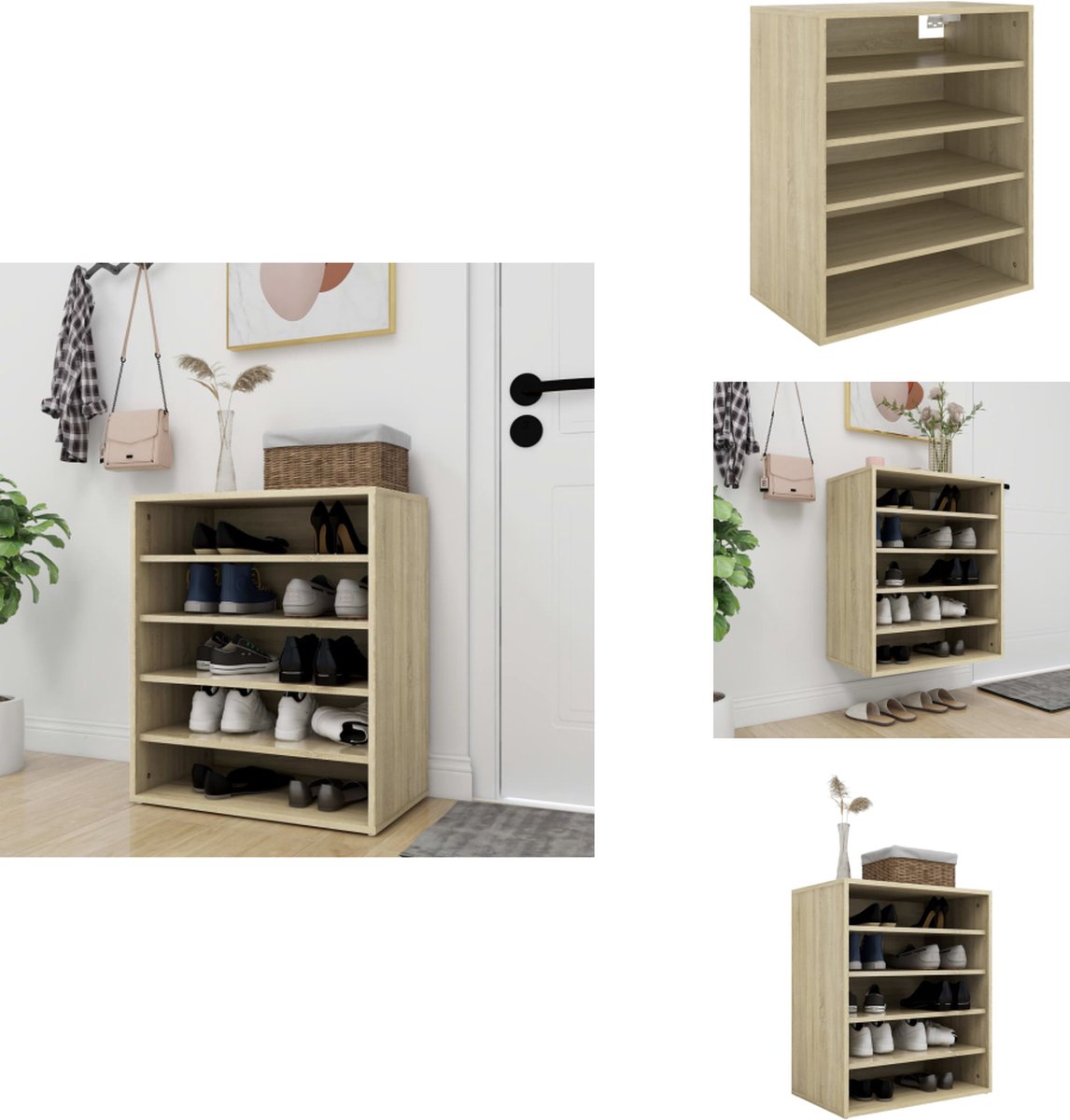 vidaXL Schoenenkast - Schoenenkasten - Schoenenopbergers - Schoenenopbergers - Schoenenkast 60x35x70 cm bewerkt hout sonoma eikenkleurig (8721096799754)