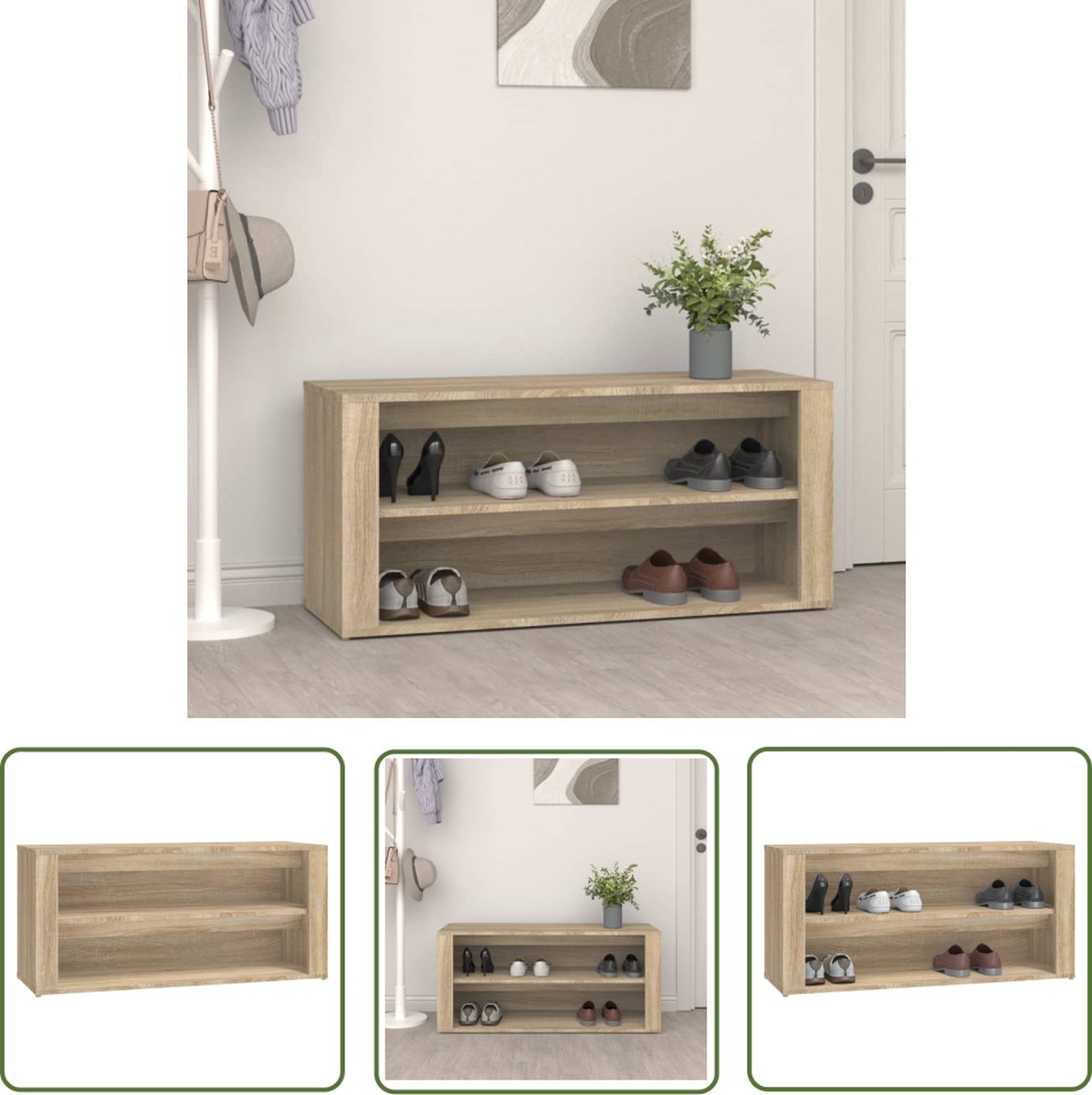 vidaXL Schoenenkast - Schoenenrek - Schoenenrek 100x35x45 cm bewerkt hout sonoma eikenkleurig - Houten Schoenenrek - Sonomapine Schoenendoos - Opslag Oplossing (8721031230663)