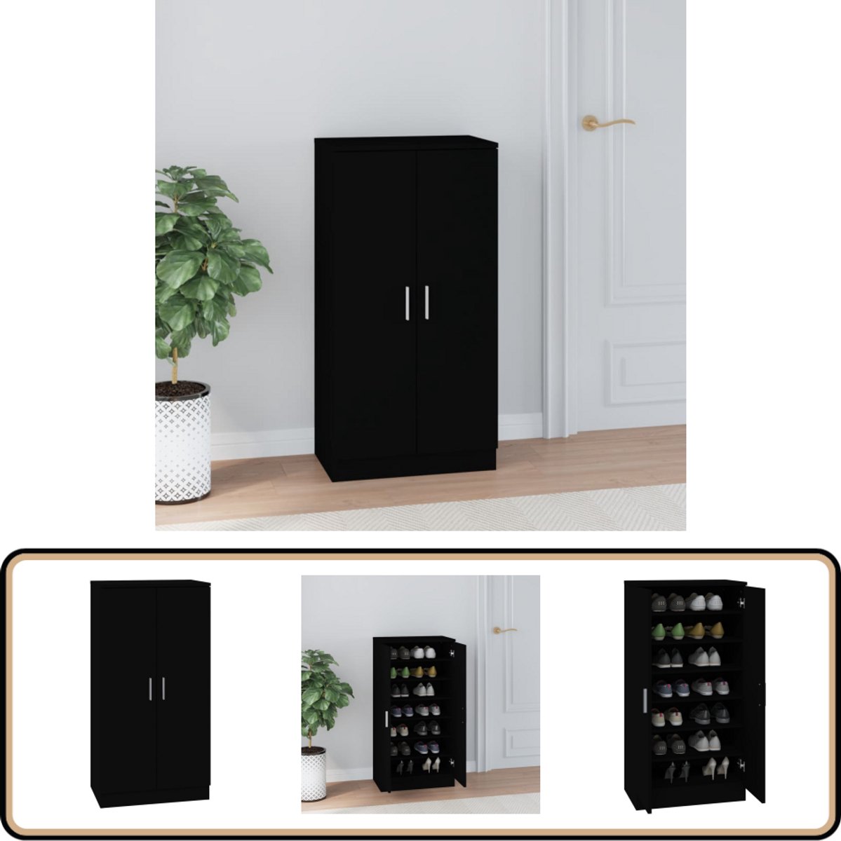 vidaXL Schoenenkast - Zwart - Bewerkt hout - 14 paar Schoenenkast - Zwarte Schoenenkast - Houten Schoenenkast - Schoenen Kast - Bergruimte (8059869967360)