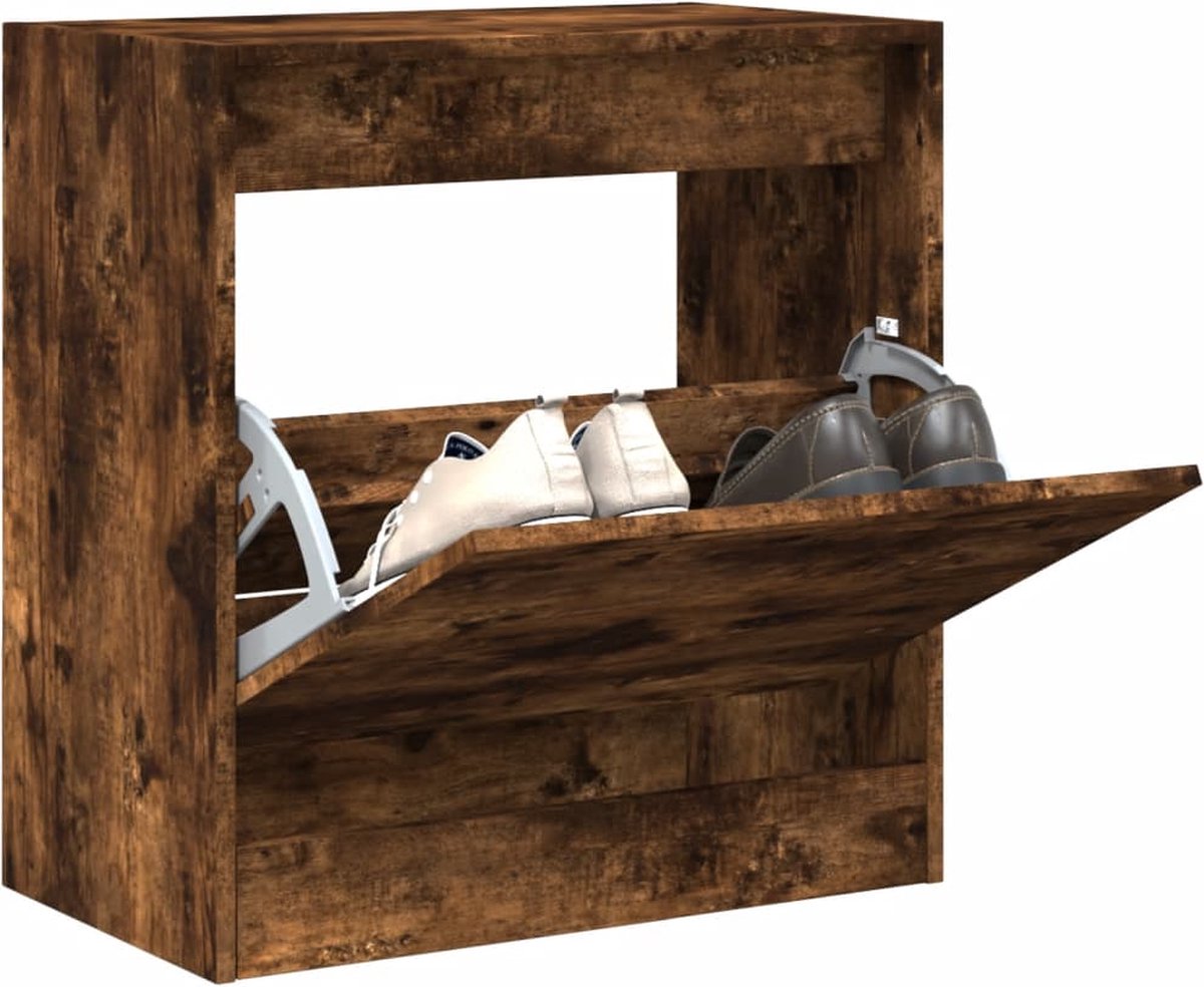 vidaXL - Schoenenkast - met - 4 - klaplades - 60x34x187,5 - cm - gerookt - eikenkleur (8721012385696)