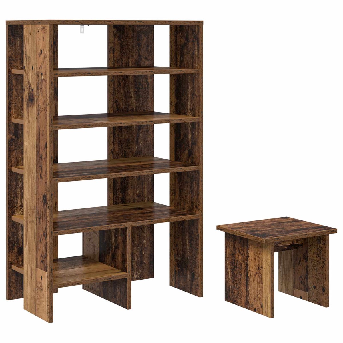 vidaXL - Schoenenkast - met - plank - met - opslag - 2 - pcs - Oudhout - Bewerkt - hout (8721364491649)