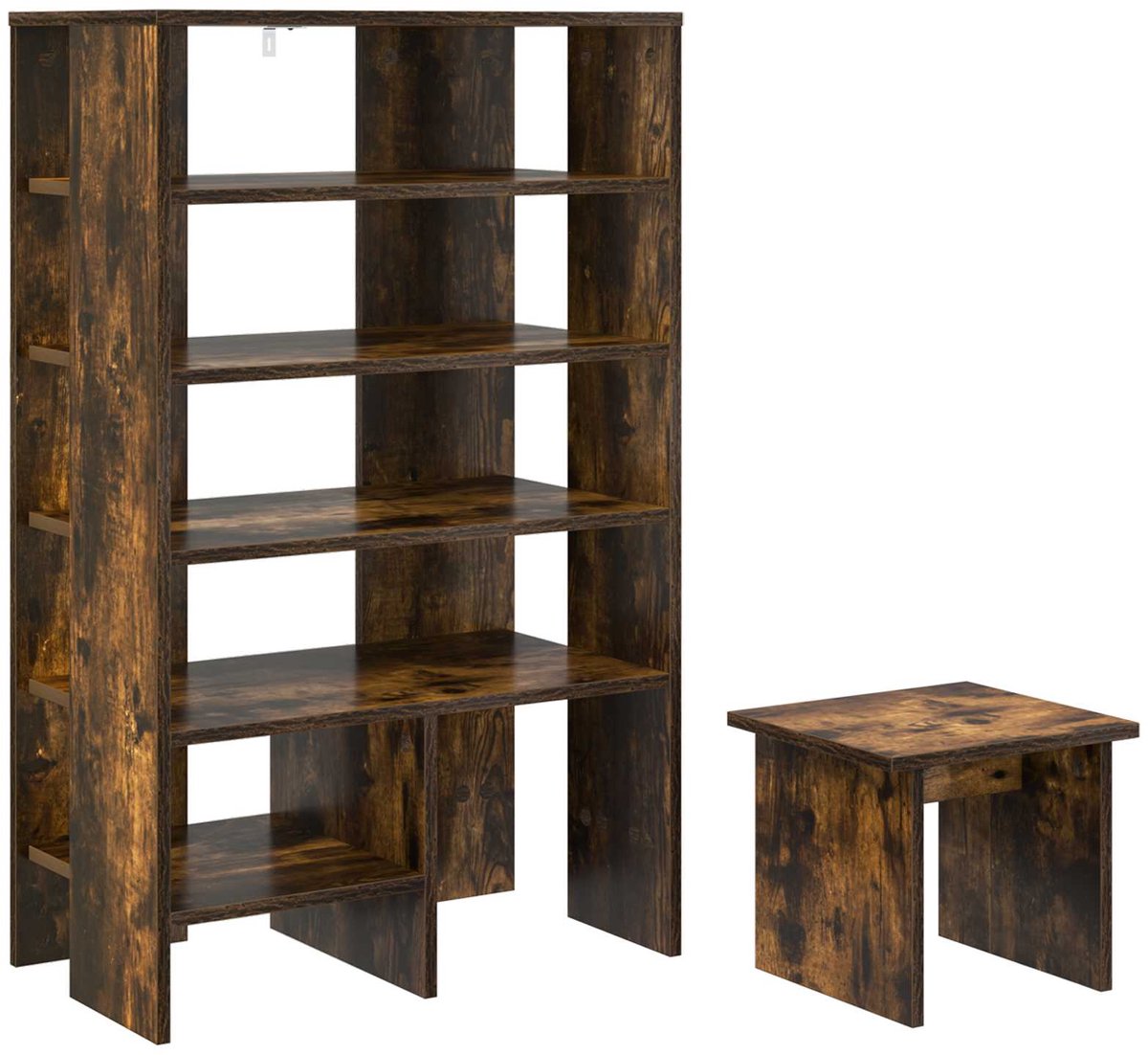 vidaXL - Schoenenkast - met - plank - met - opslag - 2 - pcs - Rook - Eiken - Bewerkt - hout (8721364491625)