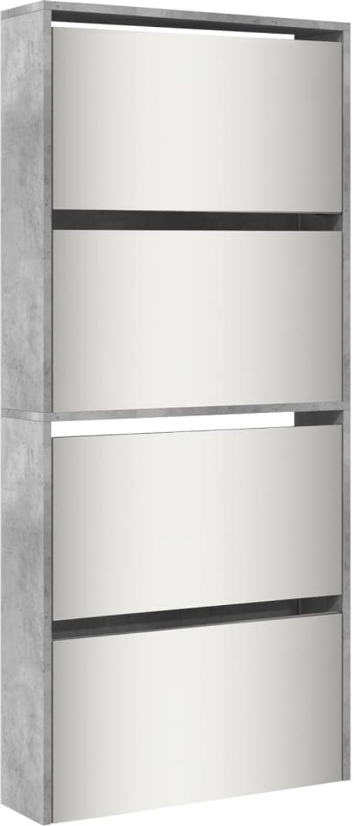 vidaXL - Schoenenkast - met - spiegel - 4-laags - 63x17x134 - cm - betongrijs (8721012989153)