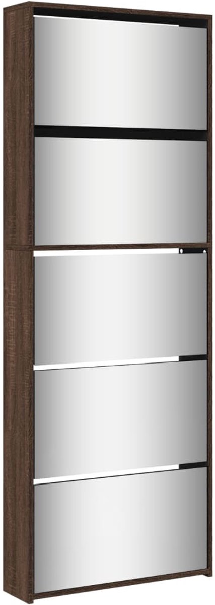 vidaXL - Schoenenkast - met - spiegel - 5-laags - 63x17x169,5 - cm - bruineikenkleur (8721012989252)