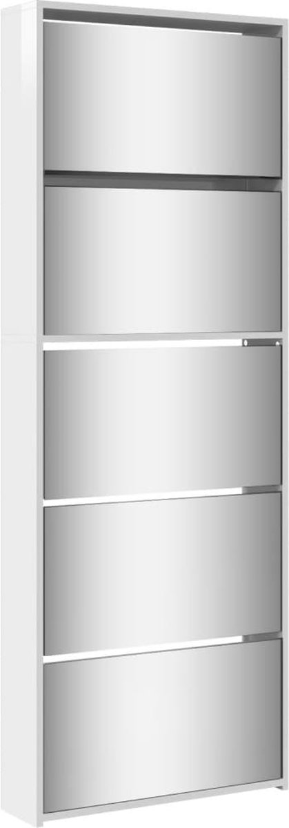 vidaXL Schoenenkast met spiegel - 5-laags - Hoogglans wit Schoenenkast - Schoenenkasten - Berging Voor Schoenen - Schoenenrek (8355614060684)