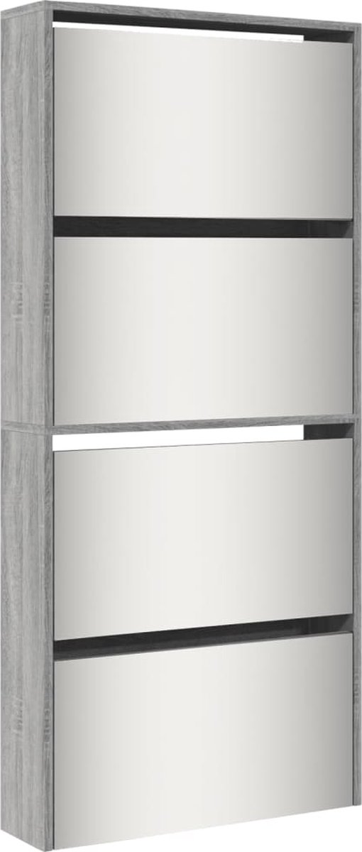 vidaXL Schoenenkast met spiegel grijs eiken Schoenenkast - Schoenenkasten - Berging Voor Schoenen - Schoenenrek (8153706294517)