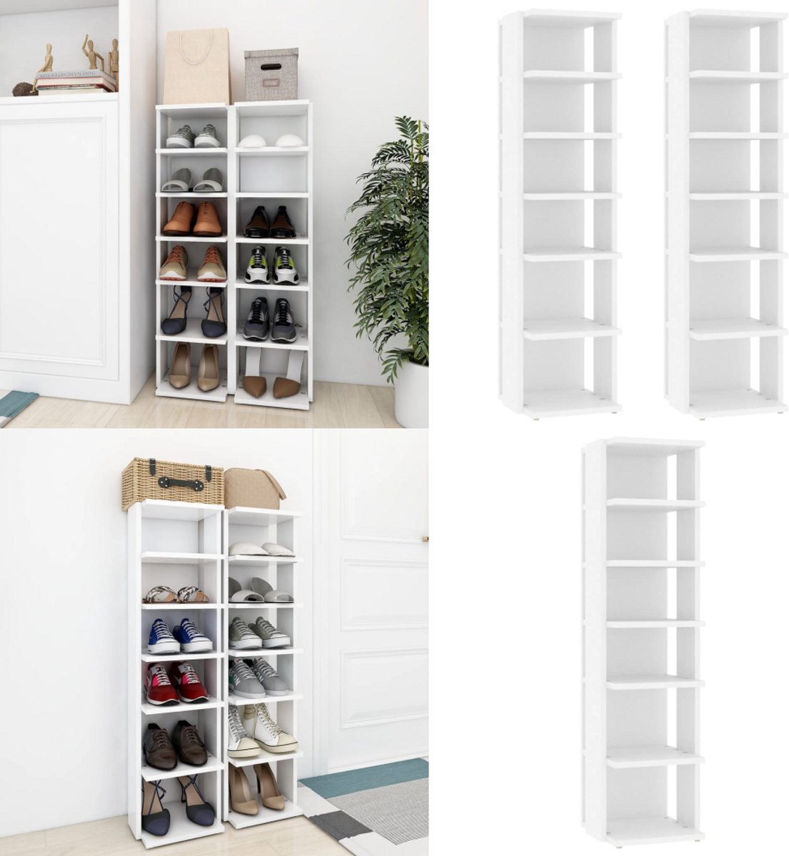 vidaXL Schoenenkasten 2 st 27,5x27x102 cm bewerkt hout wit - Schoenrek - Schoenrekken - Schoenenrek - Schoenenrekken (8721114678856)