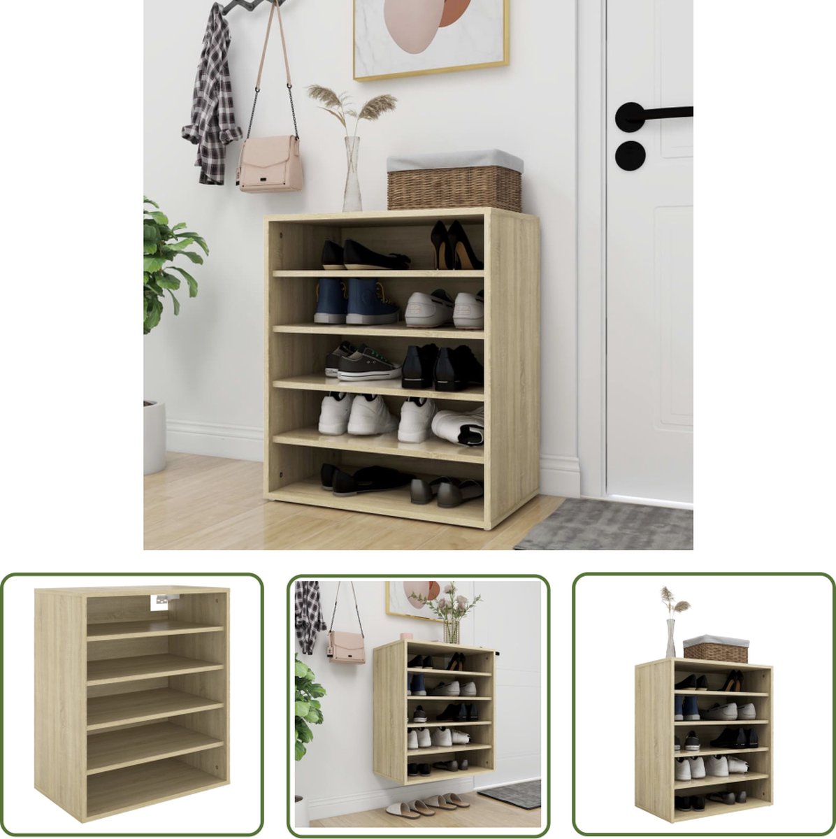 vidaXL Schoenenopbergers - Schoenenkast - Schoenenkast 60x35x70 cm bewerkt hout sonoma eikenkleurig - Houten Kast - Bruine Kast - Eiken Kleurige Kast (8721032090280)