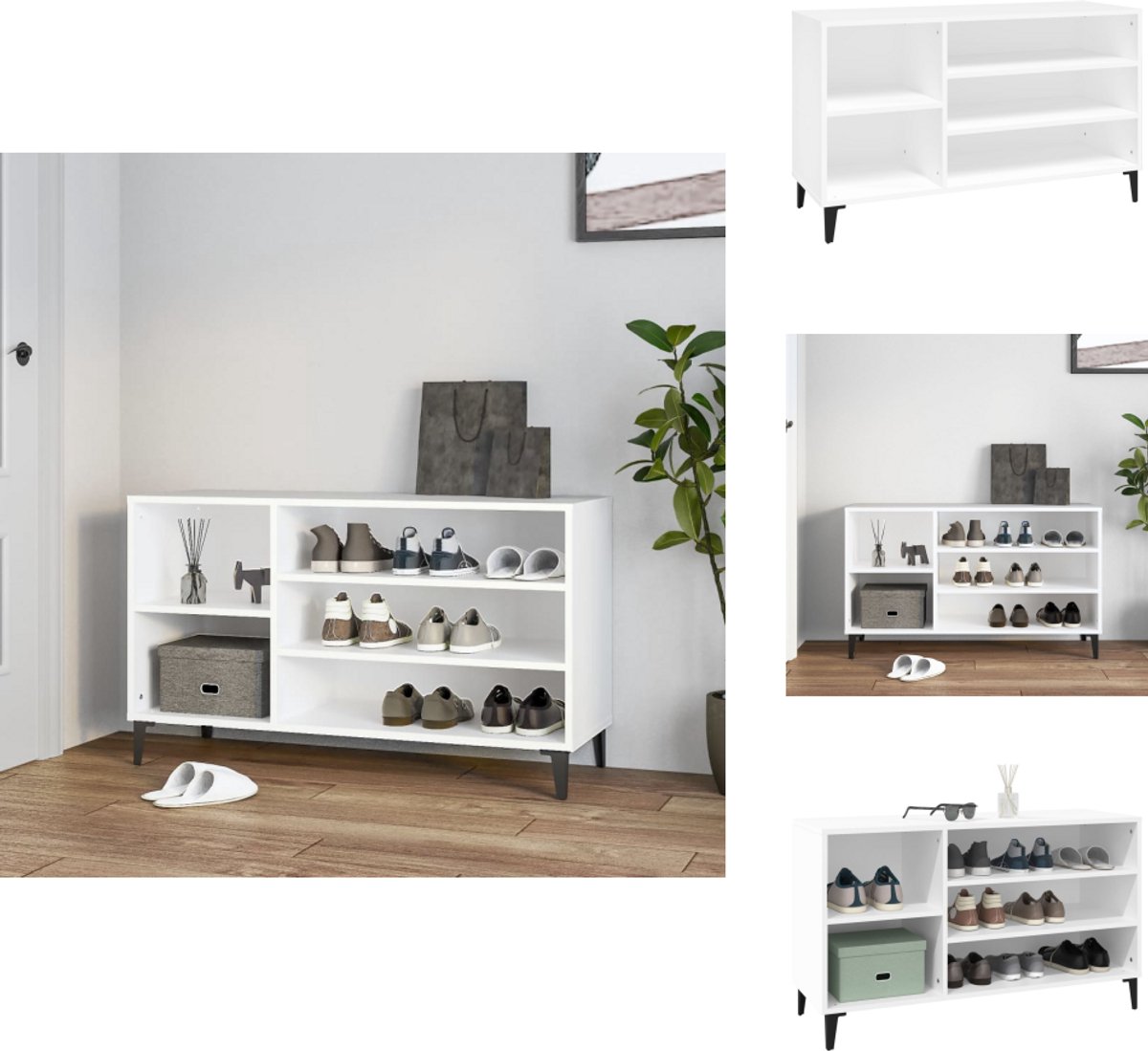 vidaXL Schoenenrek - Schoenenrekken - Opbergrek Voor Schoenen - Schoenenstellage - Schoenenkast 102x36x60 cm bewerkt hout wit (8721096887031)