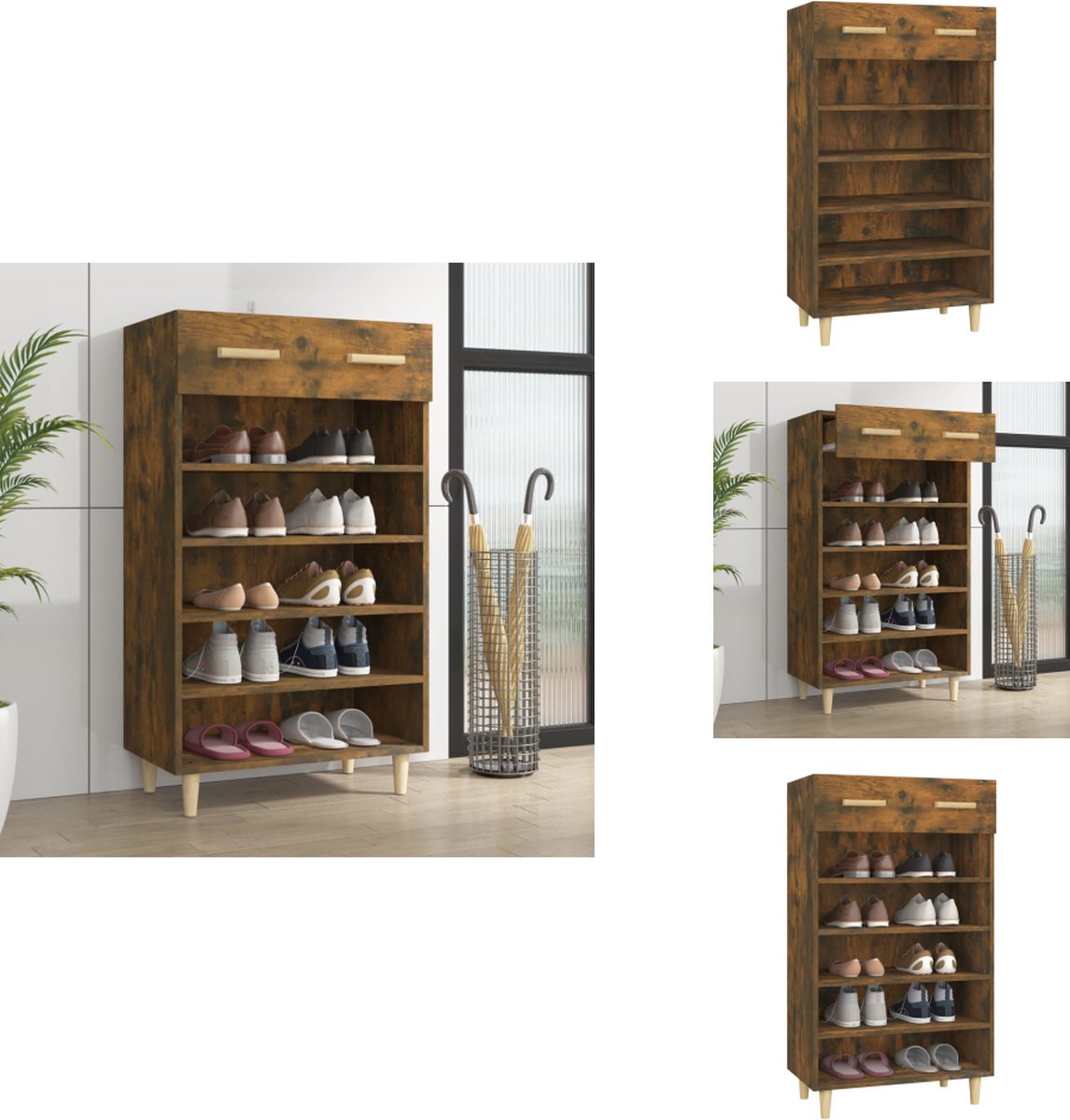 vidaXL Schoenenrek - Schoenenrekken - Opbergrek Voor Schoenen - Schoenenstellage - Schoenenkast 60x35x105 cm bewerkt hout gerookt eikenkleurig (8721096958878)